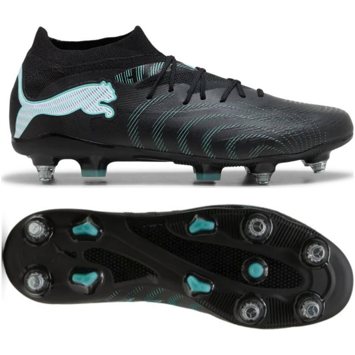 PUMA Future 9 Match Crampons Vissés Chaussures de Foot (SG) Noir Intense Mint Blanc