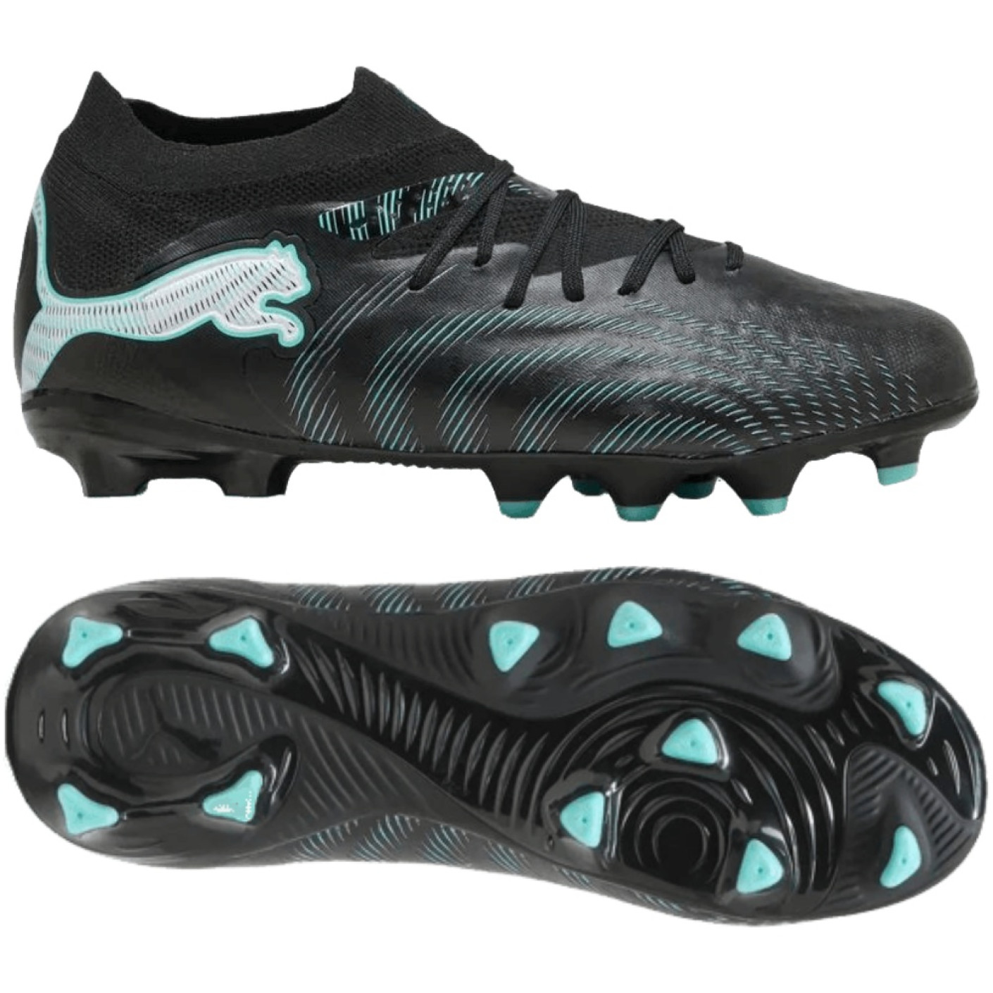 PUMA Future 9 Pro Gras / Kunstgras Voetbalschoenen (MG) Kids Zwart Intense Mint Wit