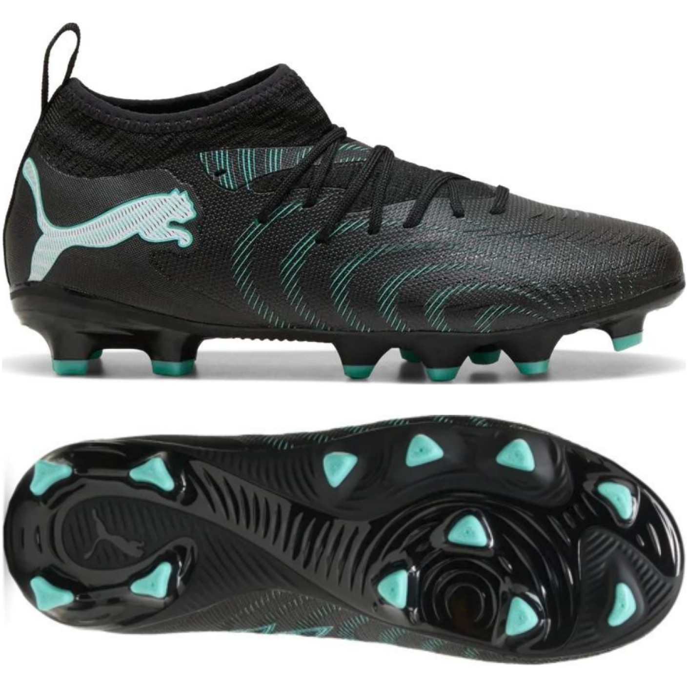 PUMA Future 9 Match Gras / Kunstgras Voetbalschoenen (MG) Kids Zwart Intense Mint Wit