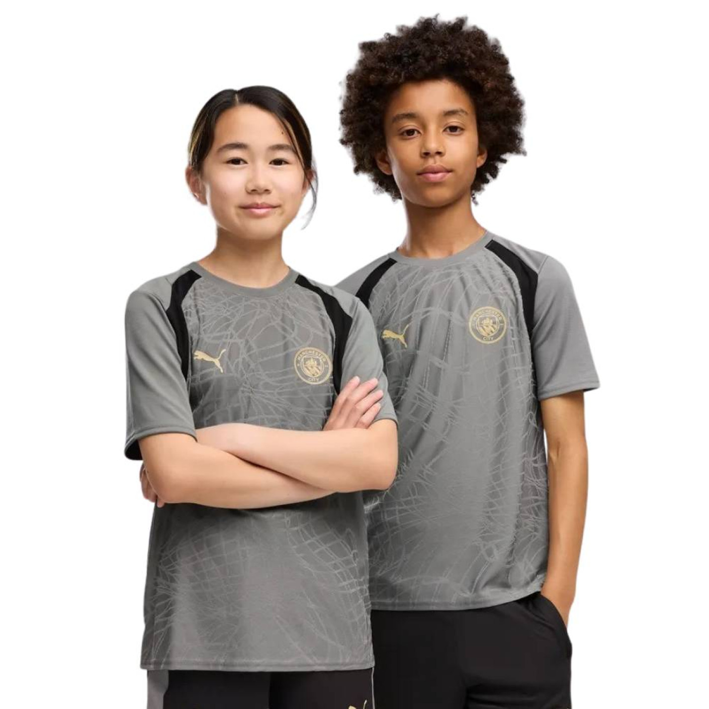 PUMA Manchester City Trainingsshirt 2026-2027 Kids Donkergrijs Zwart Goudgeel