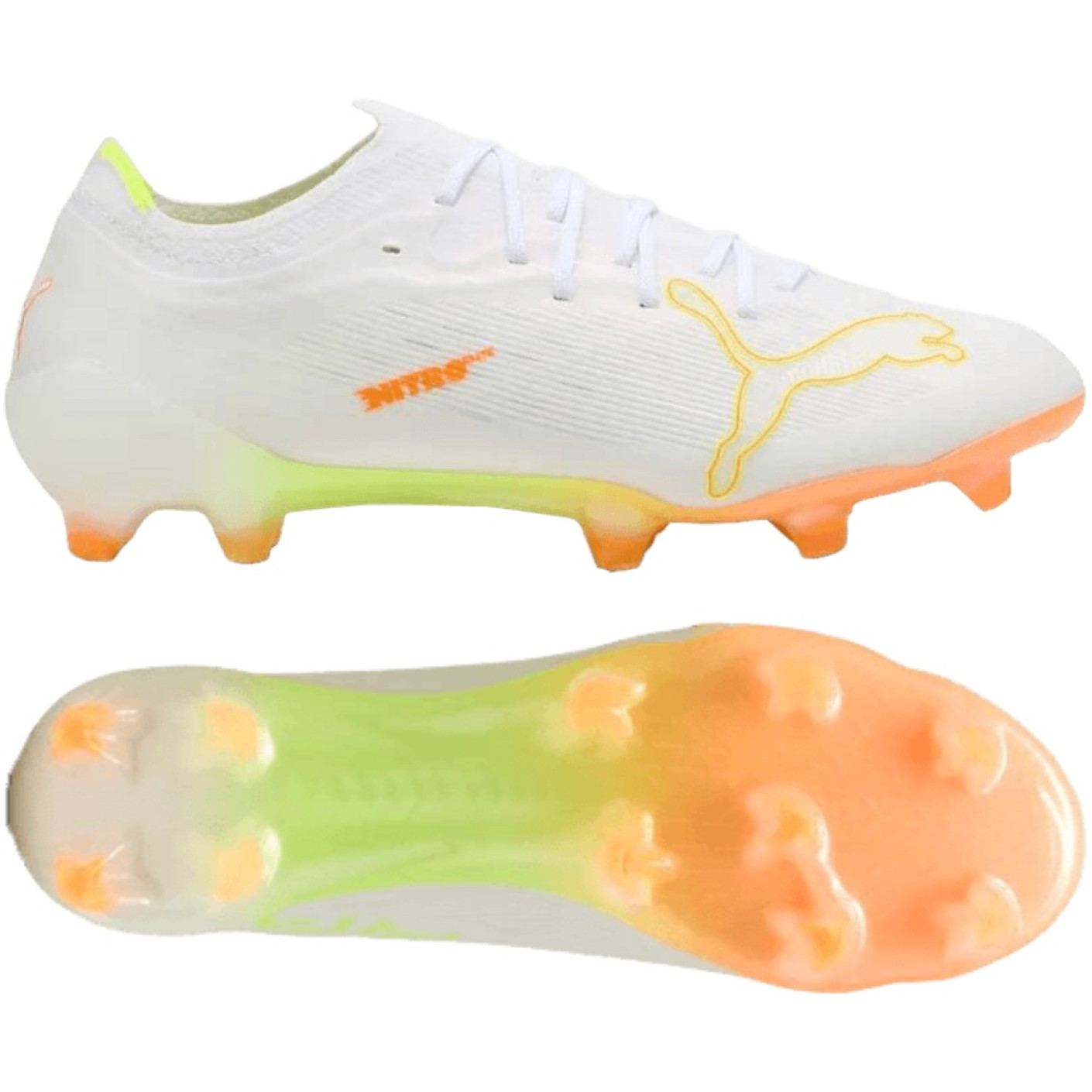 PUMA Ultra Nitro 7 Ultimate Gazon Naturel Chaussures de Foot (FG) Blanc Jaune Orange