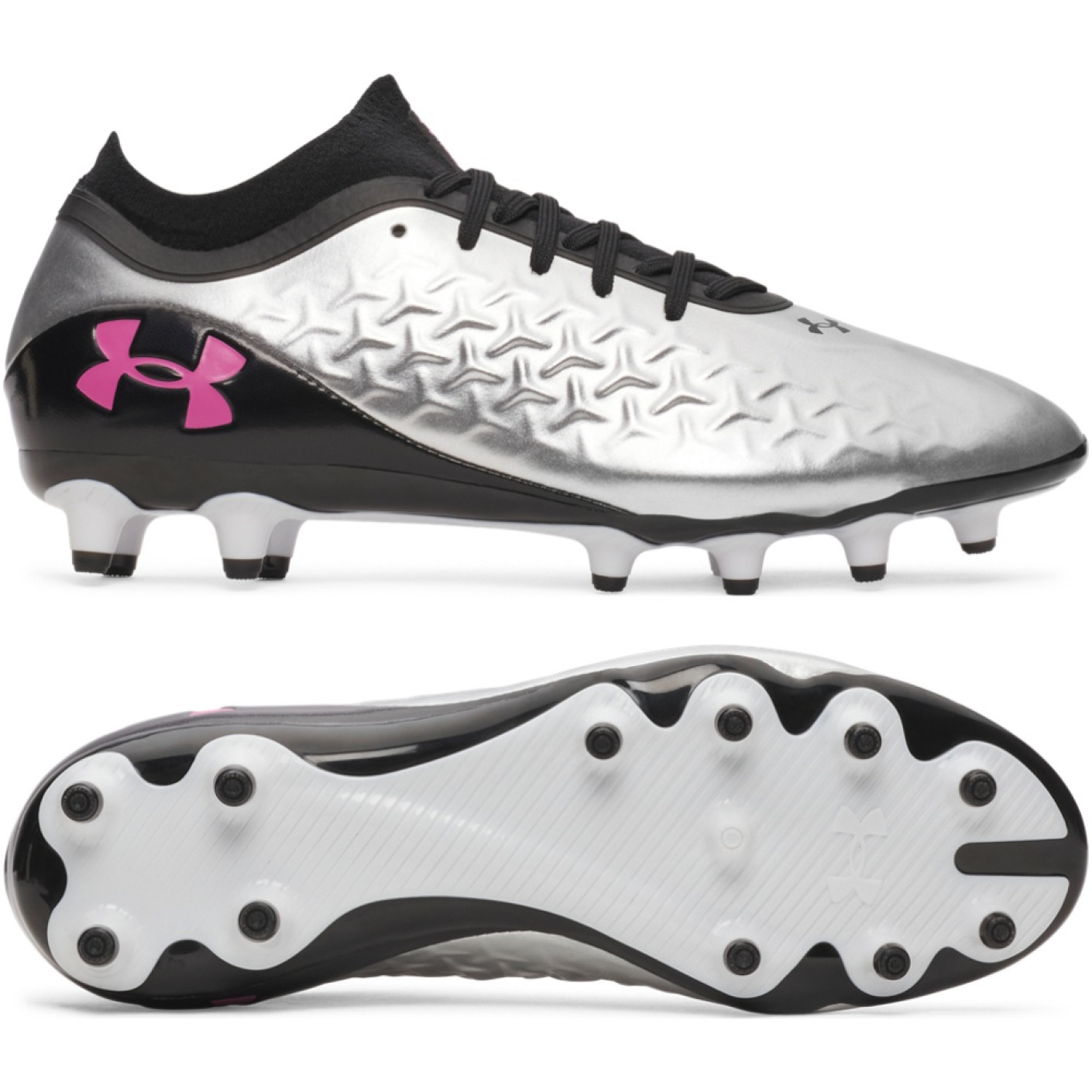 Under Armour Magnetico Pro 6 Gras Voetbalschoenen (FG) Zwart Metallic Silver Felroze