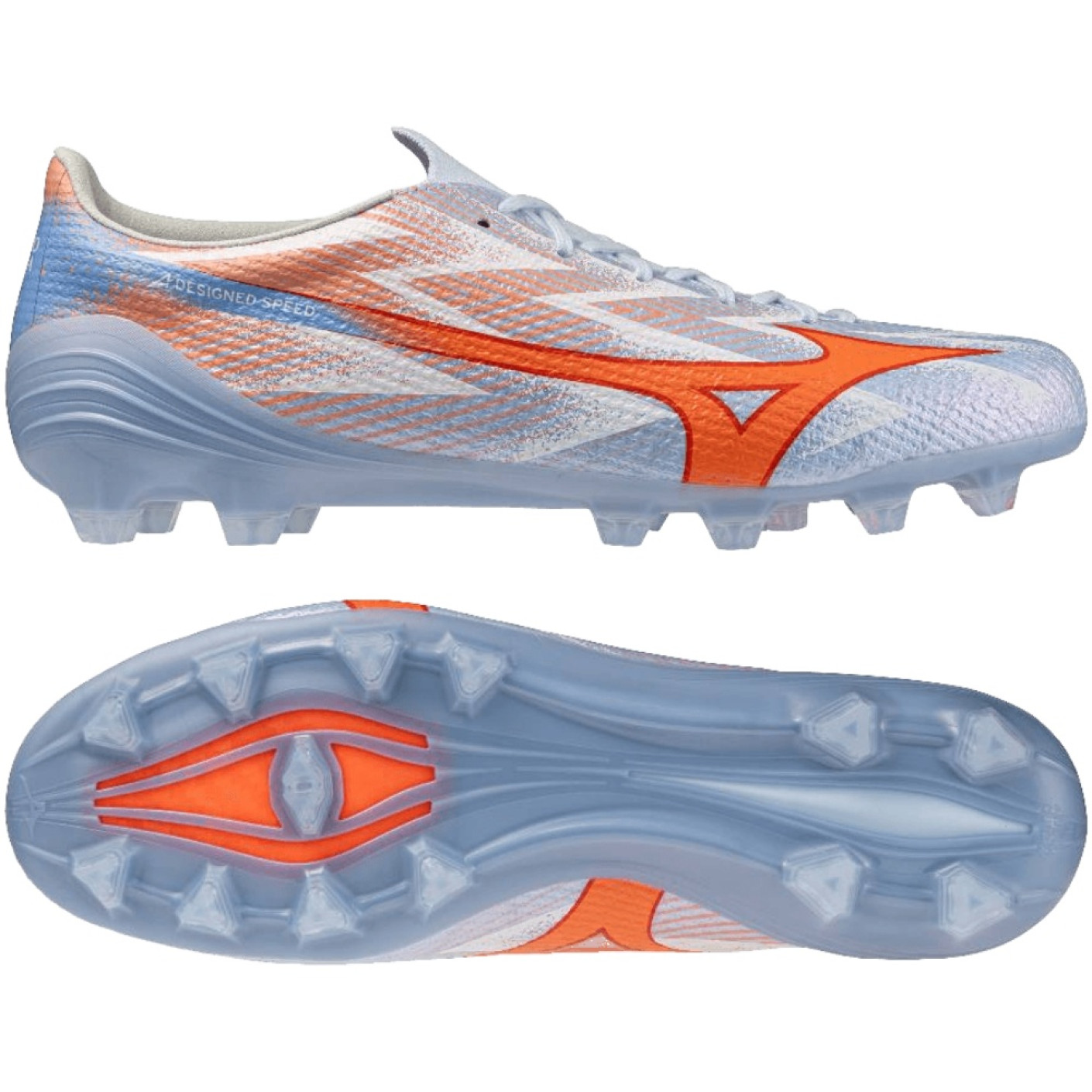 Mizuno Alpha III Japan Gazon Naturel Chaussures de Foot (FG) Bleu Clair Bleu Orange