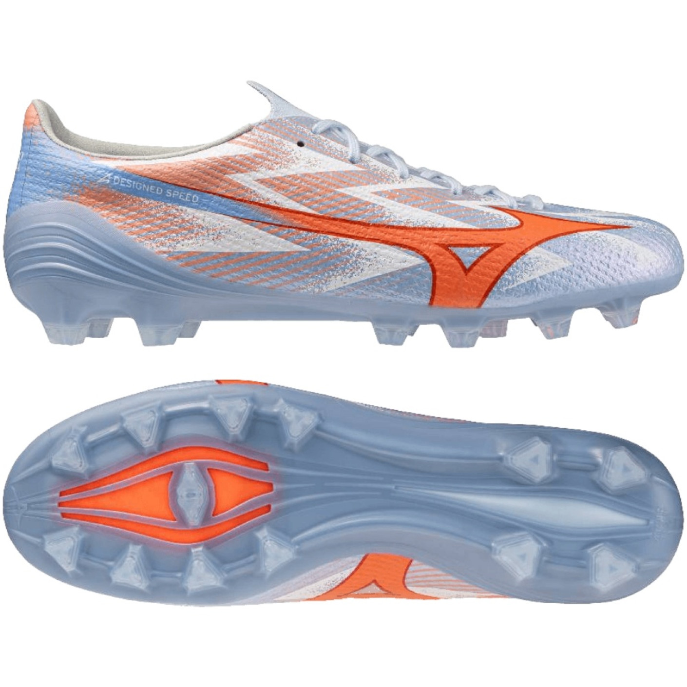 Mizuno Alpha III Elite Gazon Naturel Chaussures de Foot (FG) Bleu Clair Bleu Orange