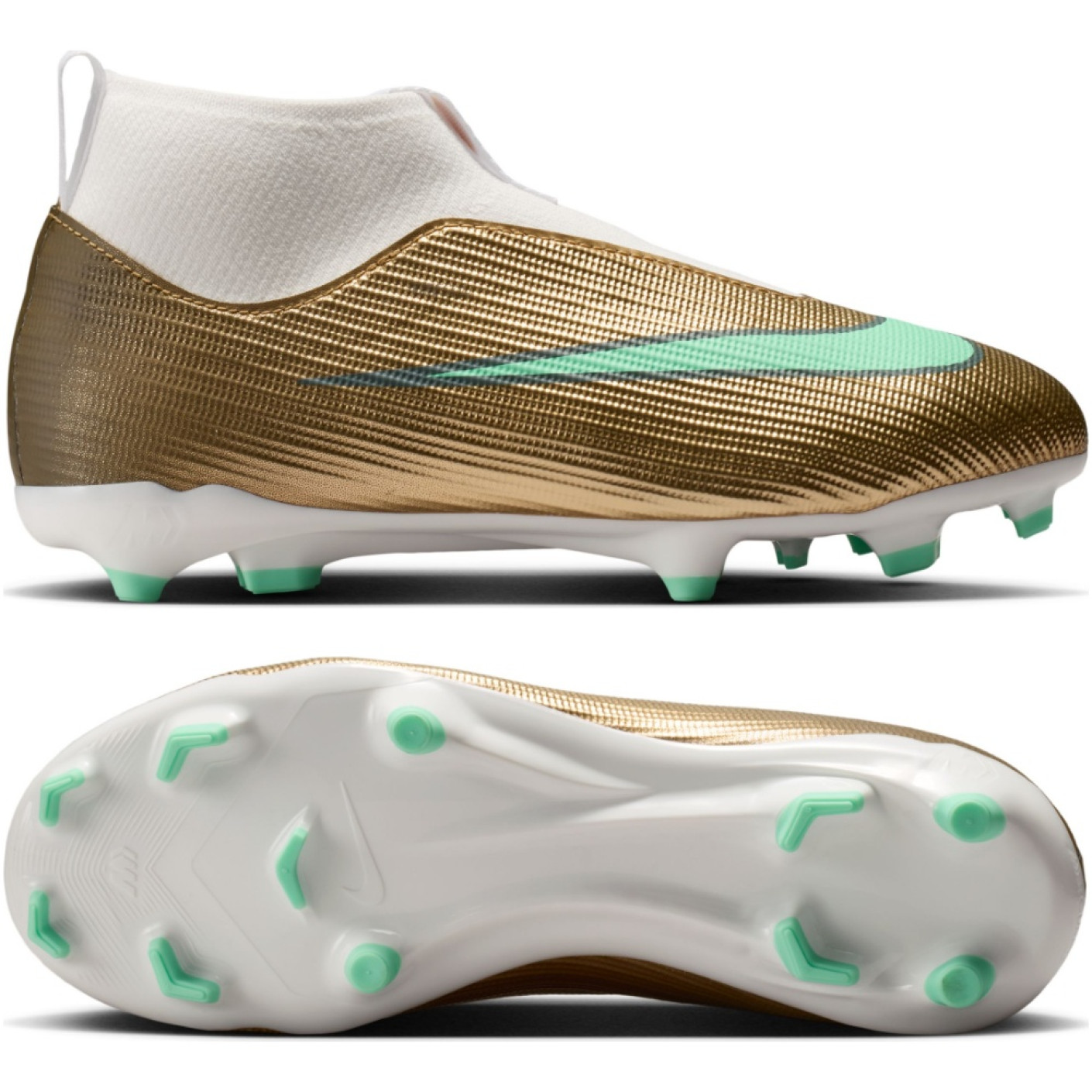 Nike Zoom Mercurial Superfly 11 Mbappé Academy Gazon Naturel Artificiel Chaussures de Foot (MG) Enfants Doré Vert Blanc
