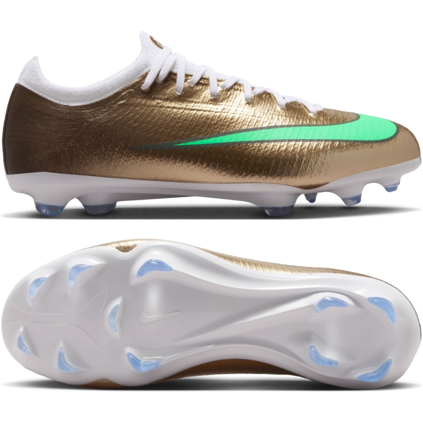 Nike Mercurial Vapor 17 Mbappé Pro Gazon Naturel Chaussures de Foot (FG) Enfants Doré Vert Blanc