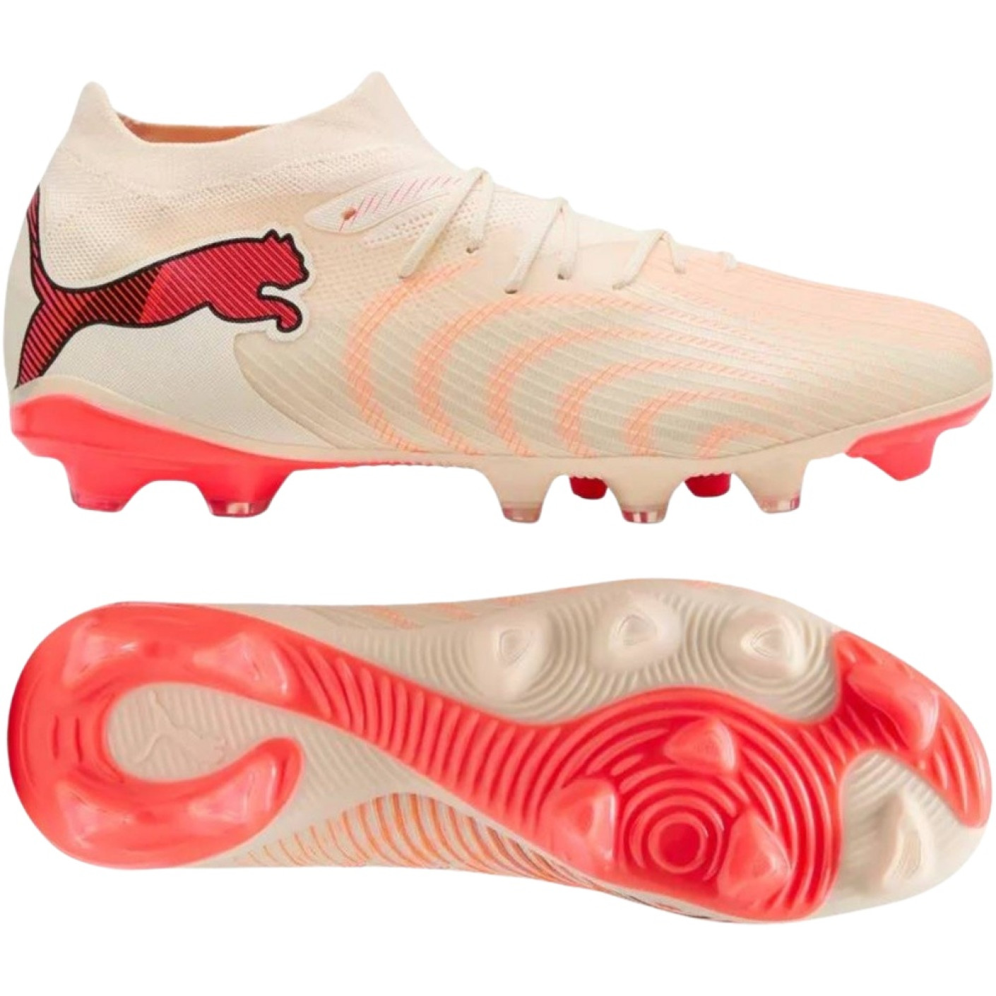 PUMA Future 9 Match Gazon Naturel Artificiel Chaussures de Foot (MG) Blanc Cassé Noir Rose