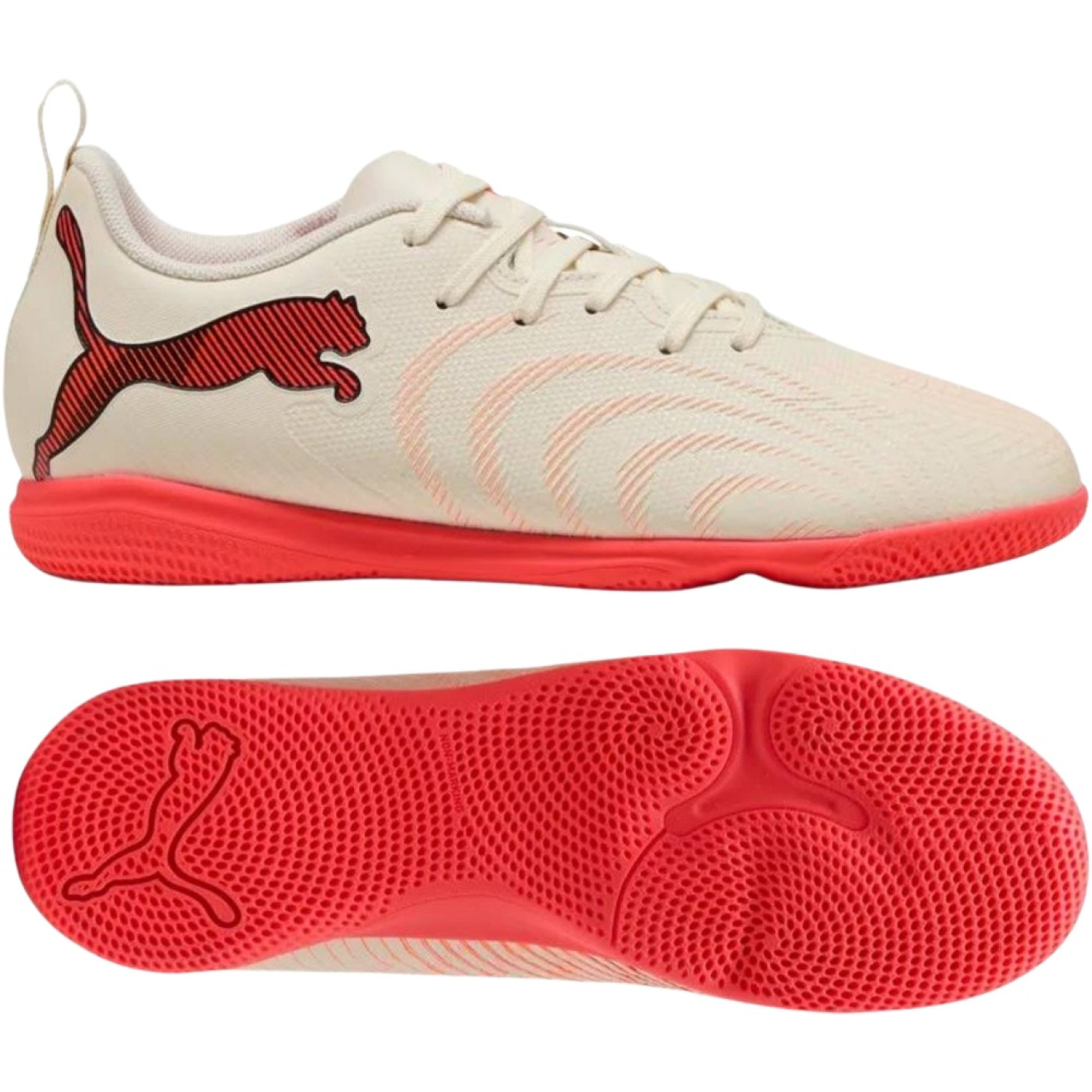 PUMA Future 9 Play Chaussures de Foot en Salle (IN) Enfants Blanc Cassé Noir Rose