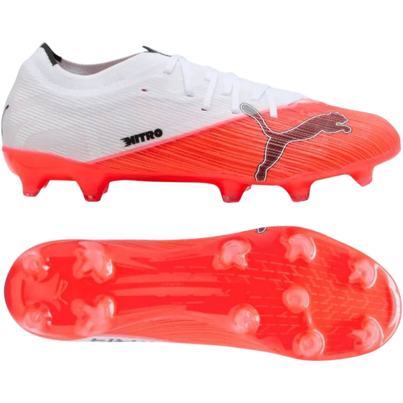 PUMA Ultra Nitro 7 Match Gazon Naturel Artificiel Chaussures de Foot (MG) Blanc Rouge Vif Noir