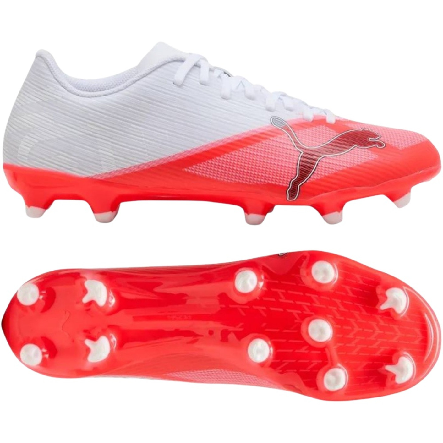 PUMA Ultra 7 Play Gazon Naturel Artificiel Chaussures de Foot (MG) Blanc Rouge Vif Noir