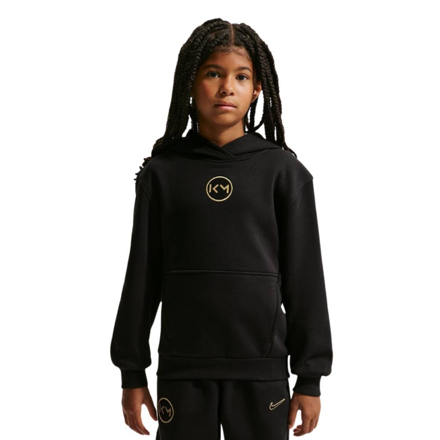 Sweat à capuche polaire Nike Kylian Mbappé Club pour enfants, noir et doré