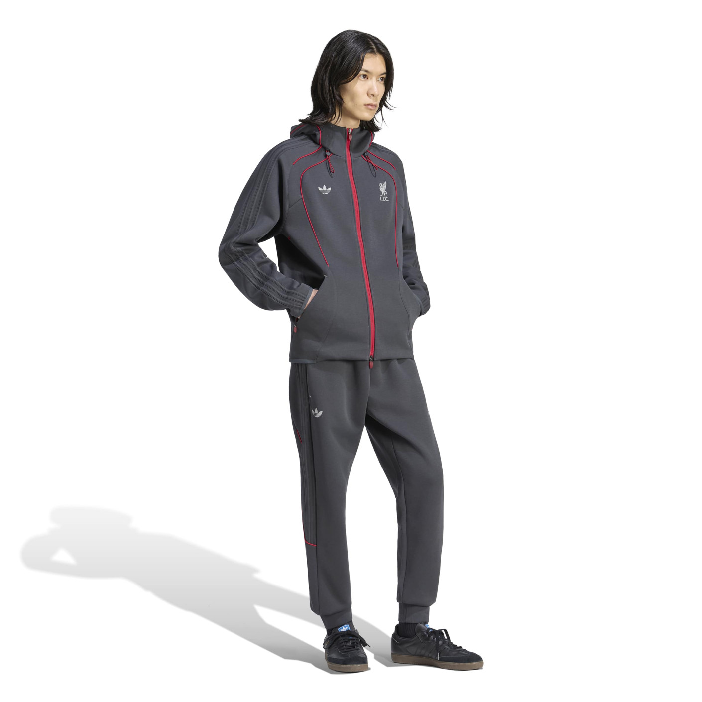 adidas Liverpool Originals Trainingspak Donkergrijs Rood Zilver