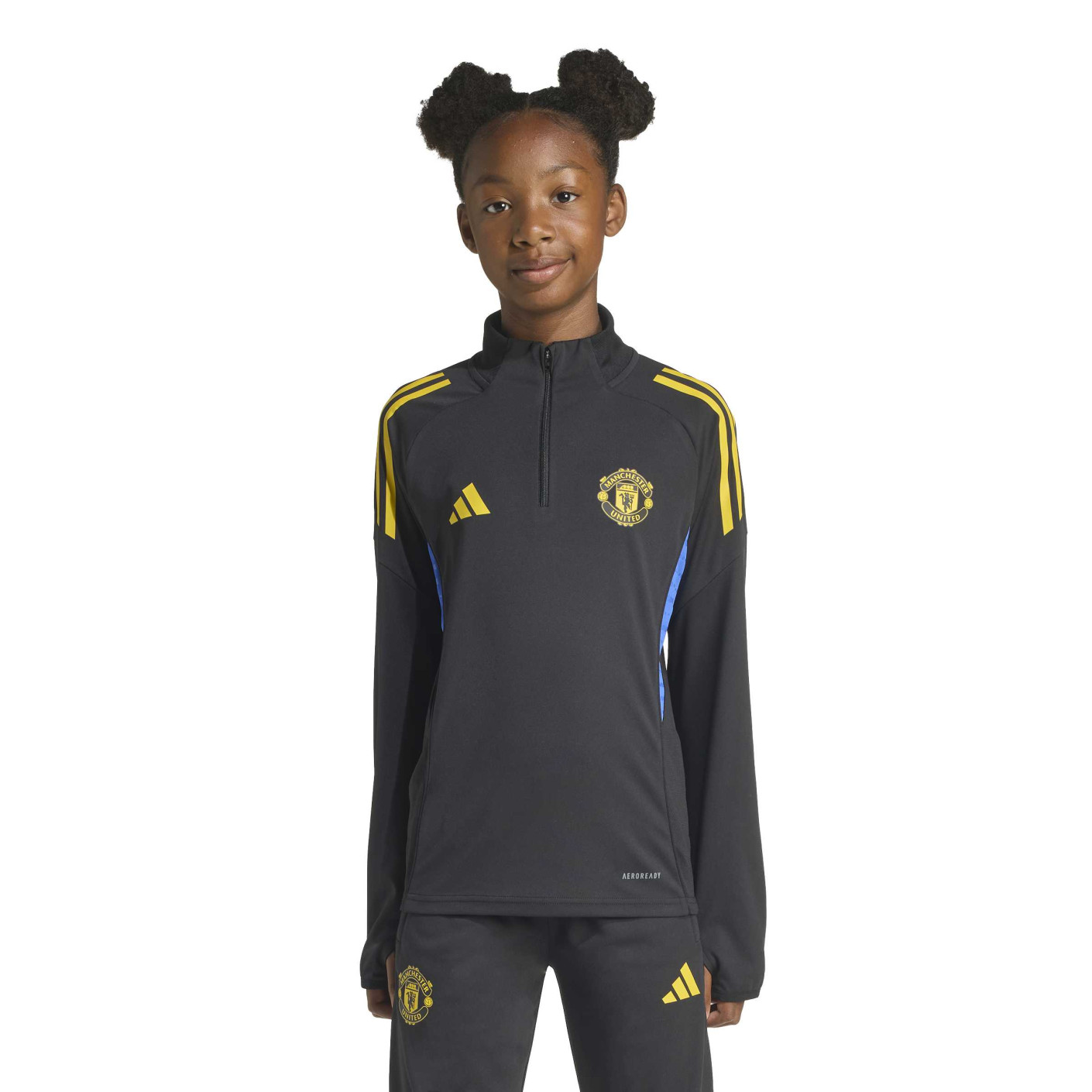 adidas Manchester United Haut d'Entraînement 1/4-Zip 2025-2026 Enfants Noir Bleu Jaune