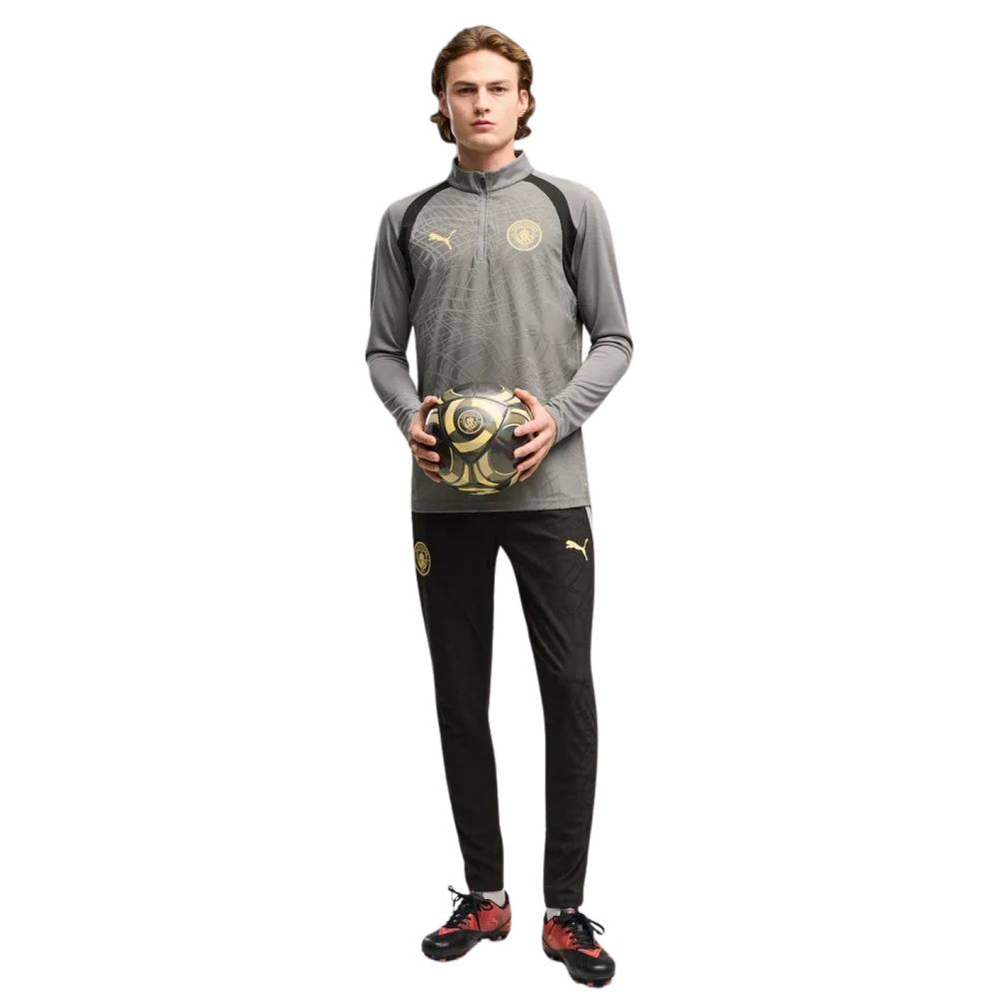 PUMA Manchester City Trainingspak 1/4-Zip 2026-2027 Donkergrijs Zwart Goudgeel