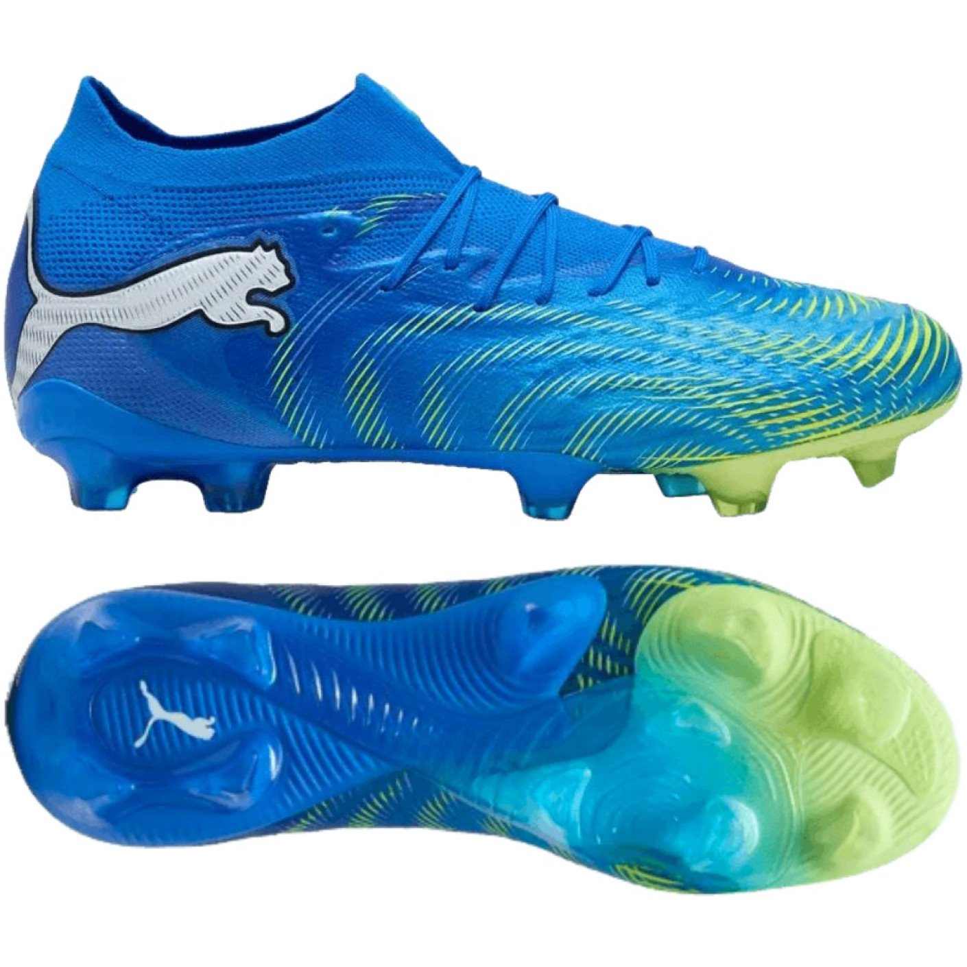 PUMA Future 9 Ultimate Gazon Naturel Chaussures de Foot (FG) Bleu Bleu Lumineux Lime