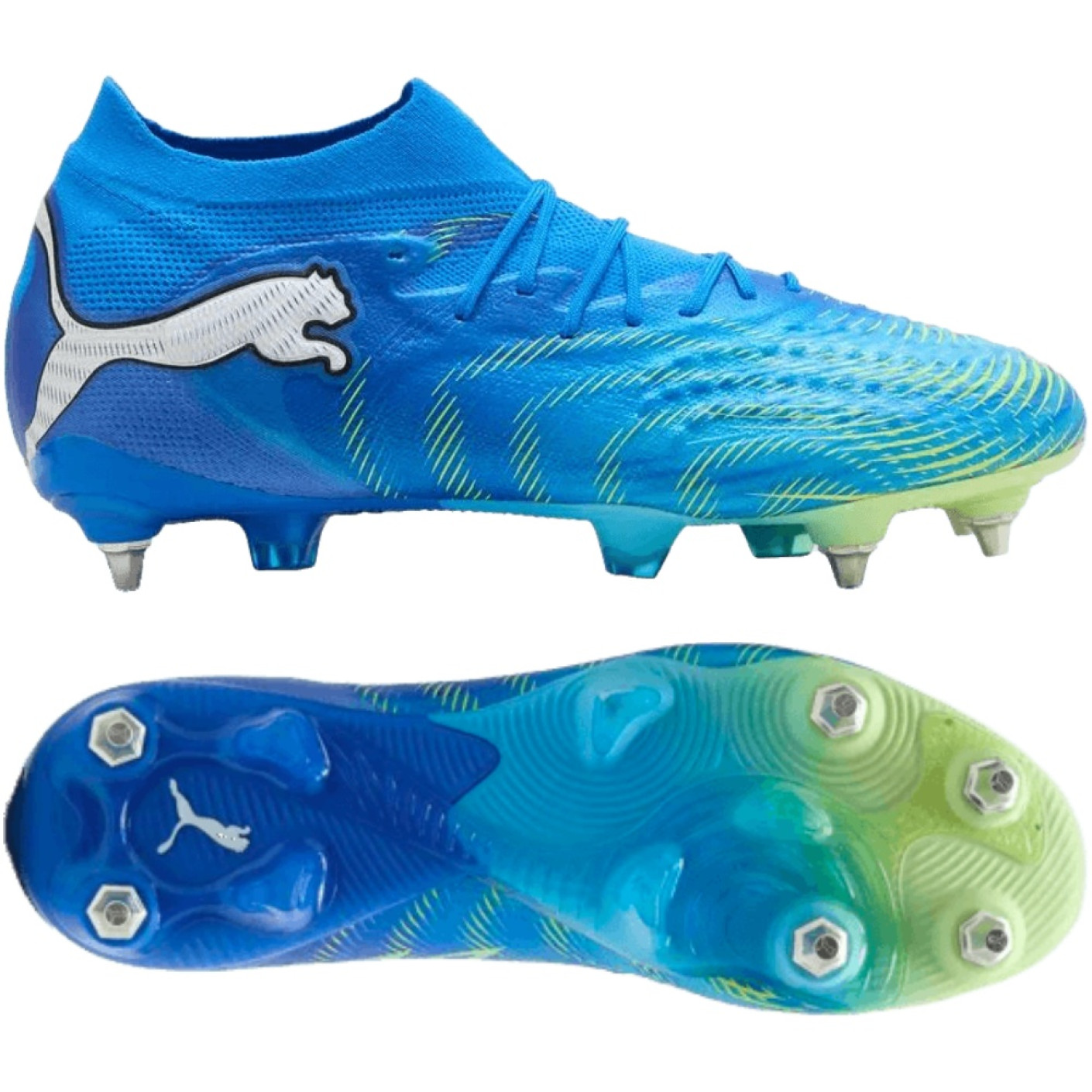 PUMA Future 9 Ultimate Crampons Vissés Chaussures de Foot (SG) Bleu Bleu Lumineux Lime