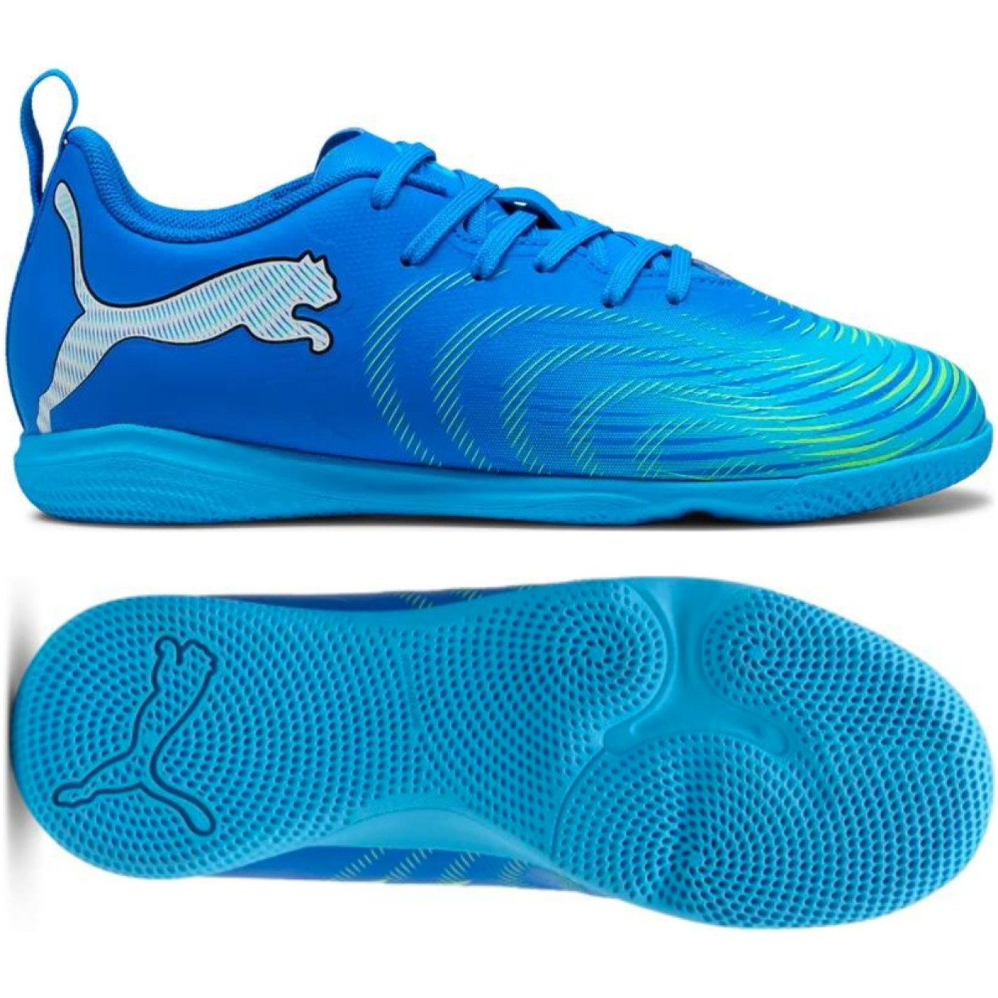 PUMA Future 9 Play Zaalvoetbalschoenen (IN) Kids Blauw Luminous Blue Lime