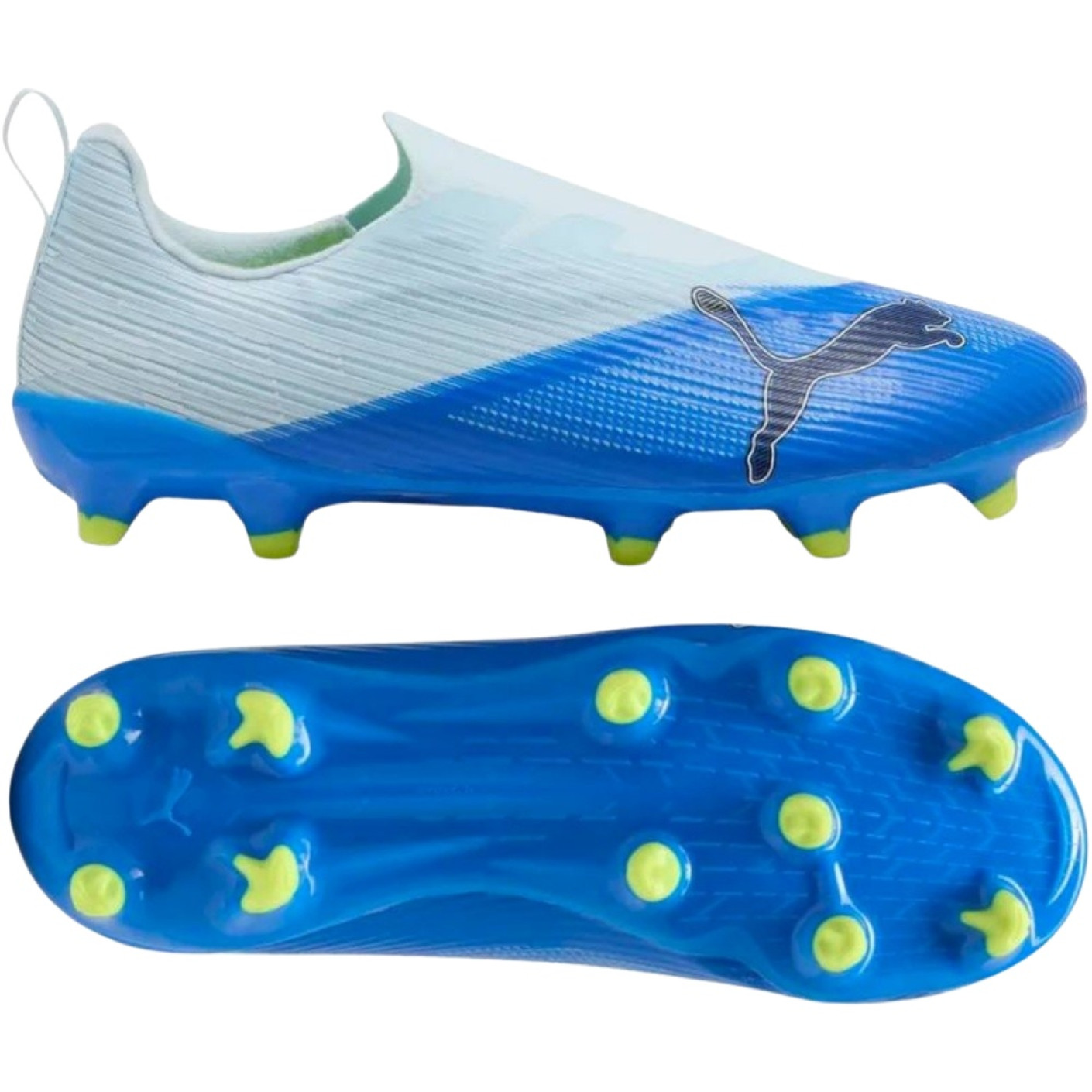 PUMA Ultra 7 Match Sans Lacets Gazon Naturel Artificiel Chaussures de Foot (MG) Enfants Bleu Clair Bleu Lime