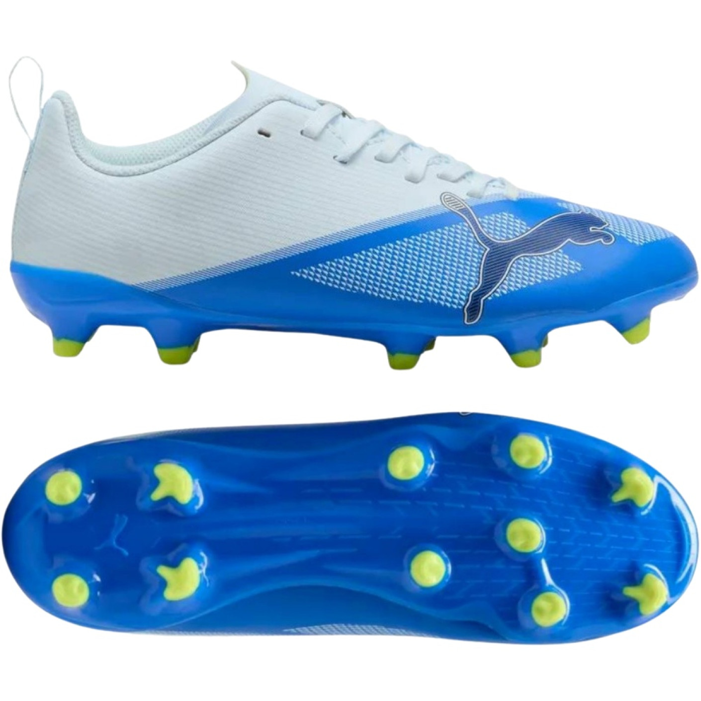 PUMA Ultra 7 Play Gazon Naturel Artificiel Chaussures de Foot (MG) Enfants Bleu Clair Bleu Lime