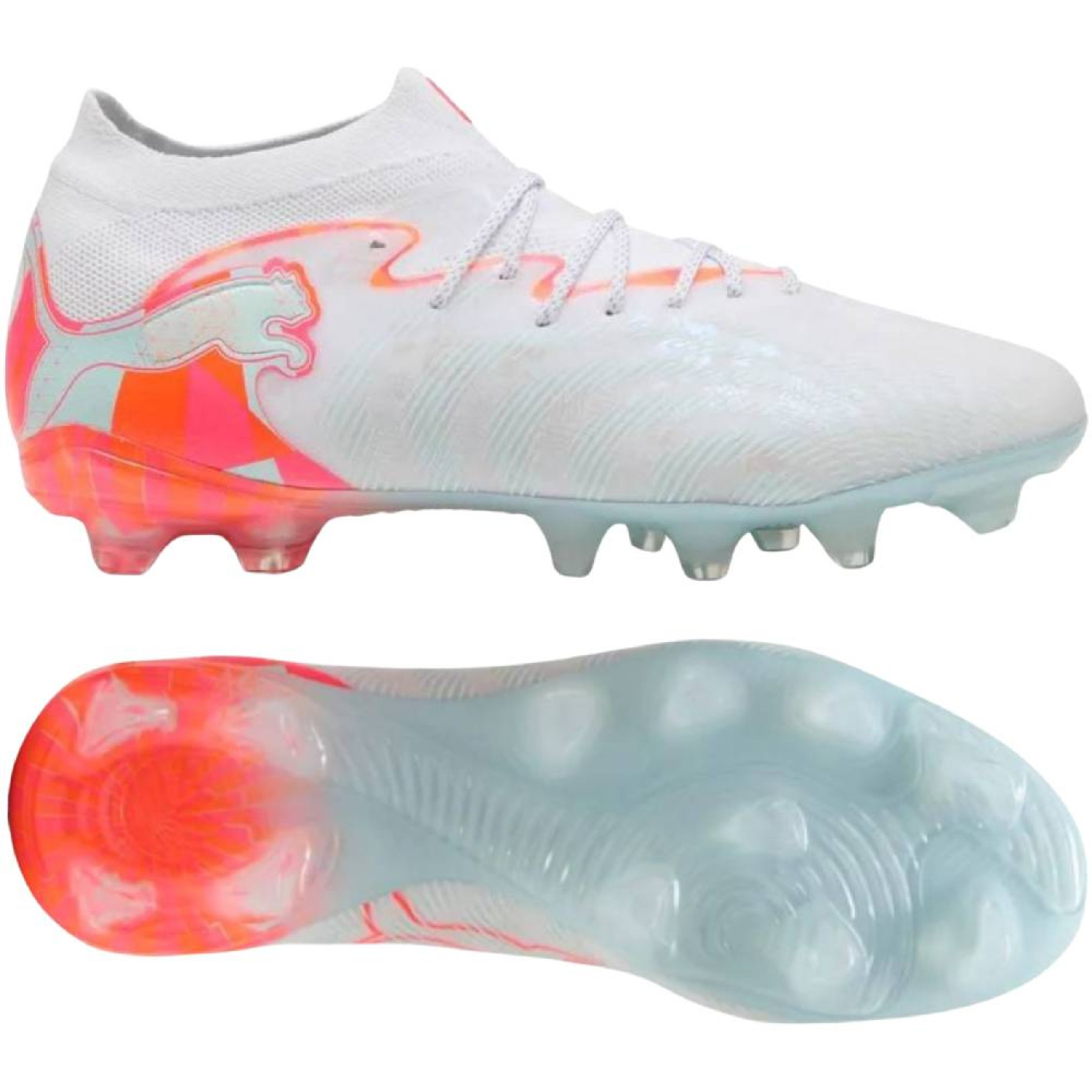 PUMA Future 9 Pro Gazon Naturel Artificiel Chaussures de Foot (MG) Femmes Blanc Orange Vif Rose Bleu Clair