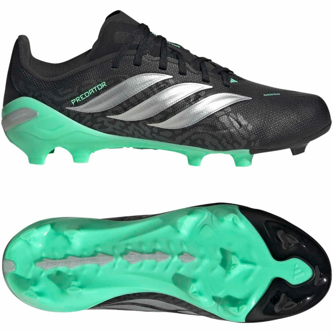 adidas Predator League Gras Voetbalschoenen (FG) Kids Zwart Zilver Mintgroen
