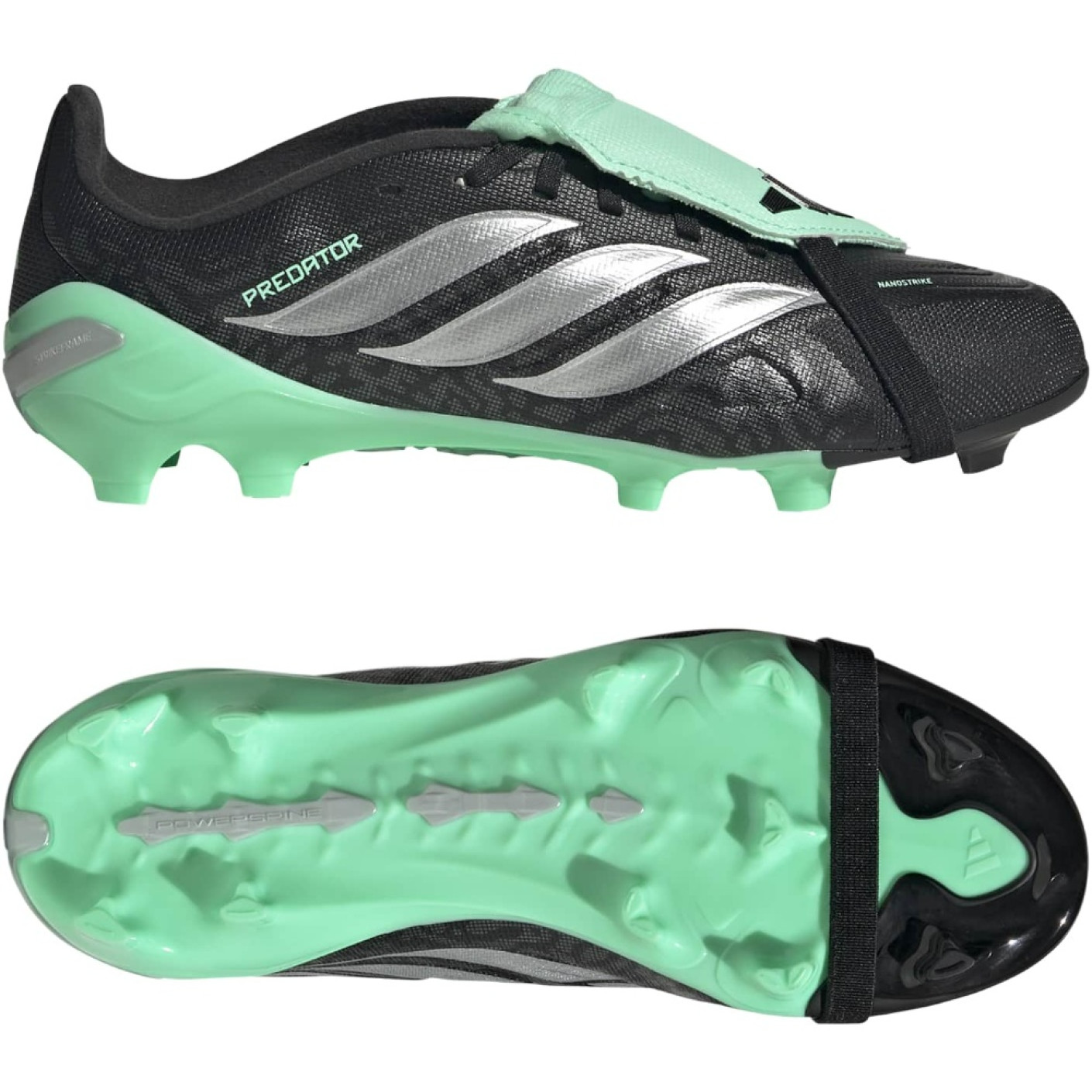 adidas Predator League FT Gras Voetbalschoenen (FG) Kids Zwart Zilver Mintgroen