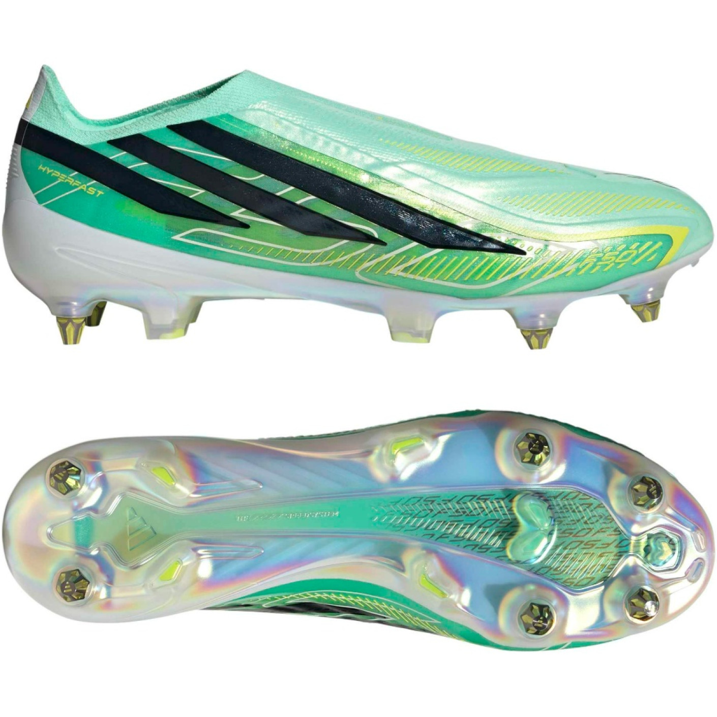 adidas F50 Hyperfast Elite Sans Lacets Crampons Vissés Chaussures de Foot (SG) Vert Menthe Noir Blanc