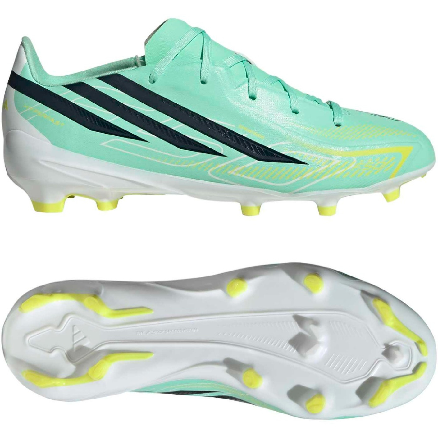 adidas F50 Hyperfast League Gazon Naturel Chaussures de Foot (FG) Enfants Vert Menthe Noir Blanc