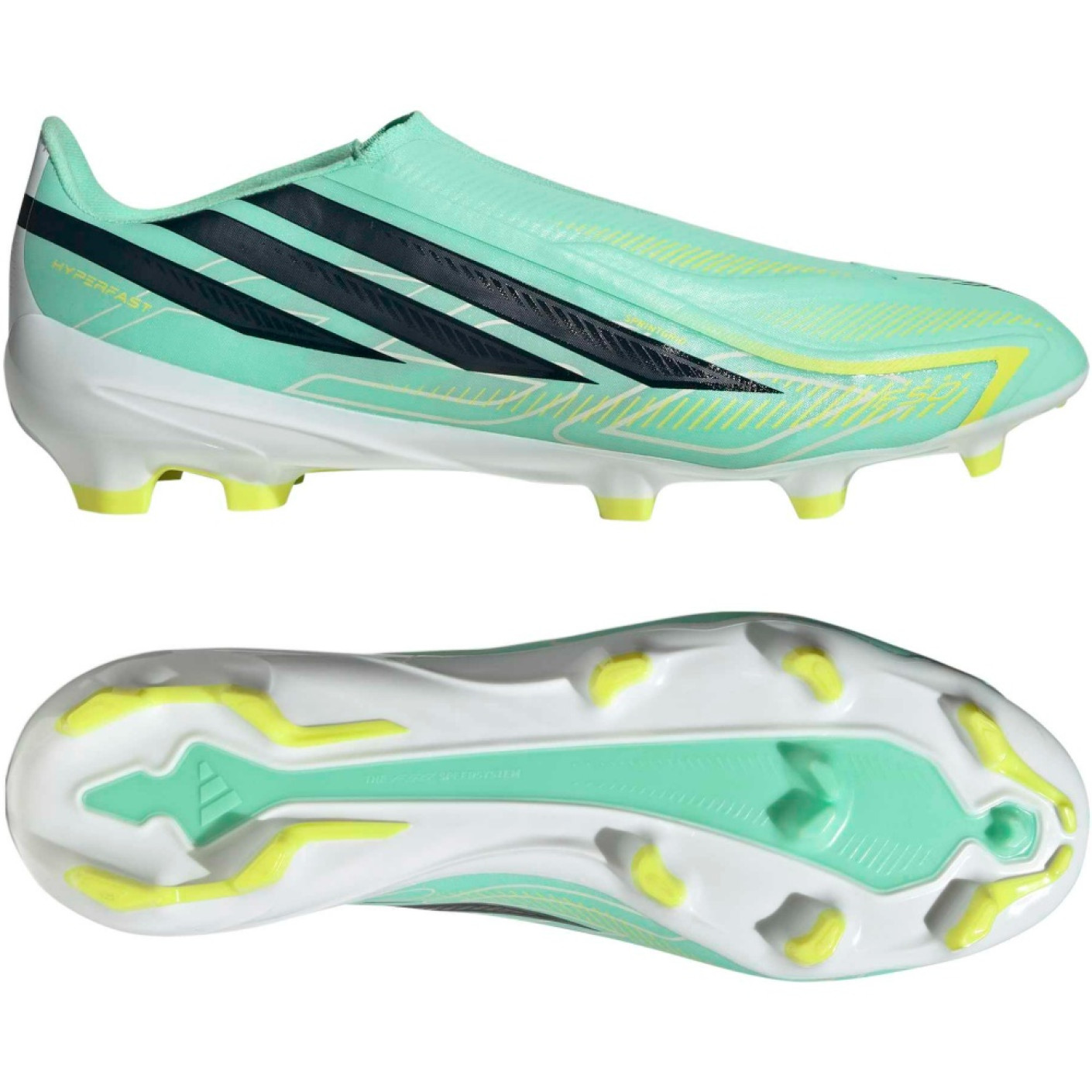 adidas F50 Hyperfast League Sans Lacets Gazon Naturel Chaussures de Foot (FG) Vert Menthe Noir Blanc