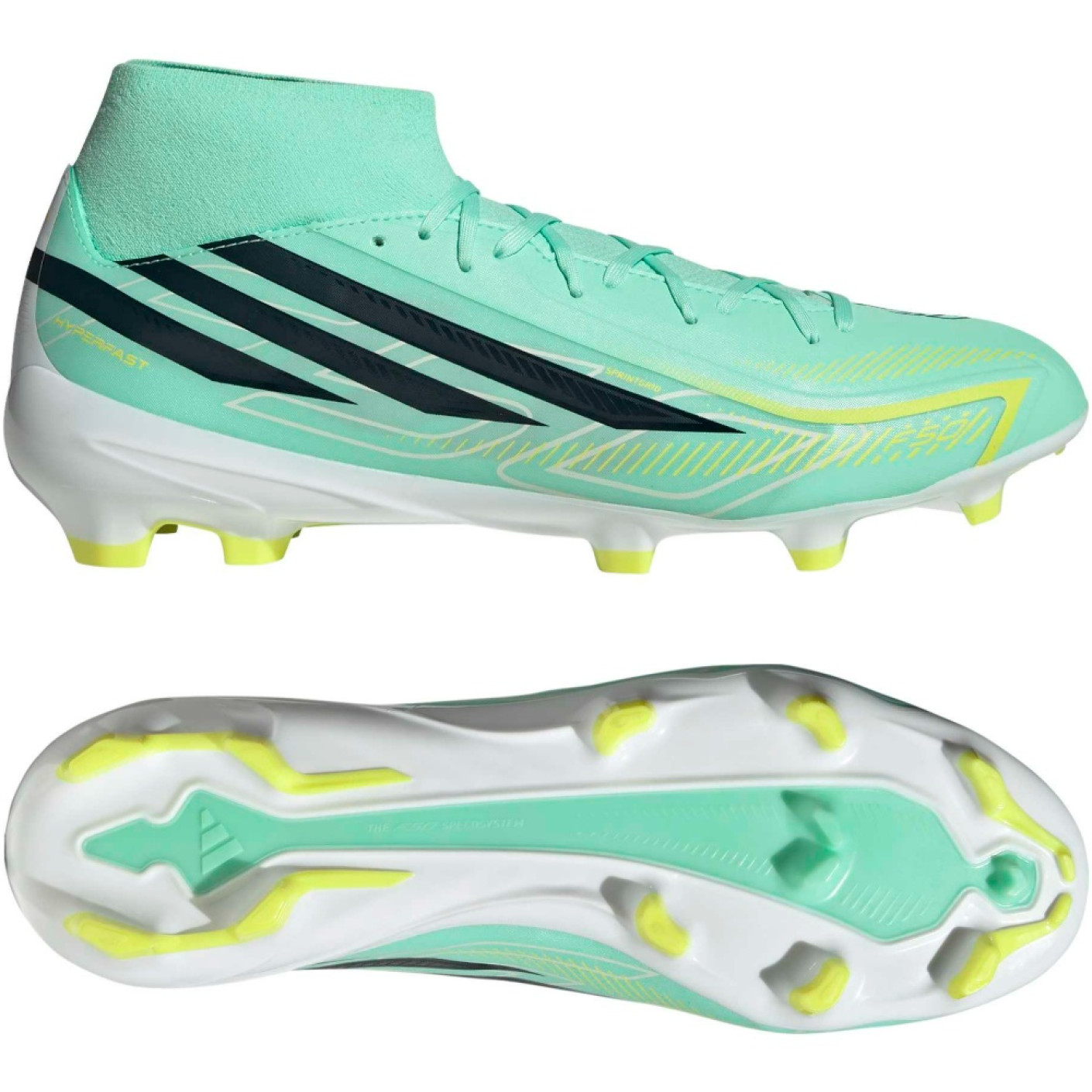 adidas F50 Hyperfast League Mid Gazon Naturel Chaussures de Foot (FG) Vert Menthe Noir Blanc