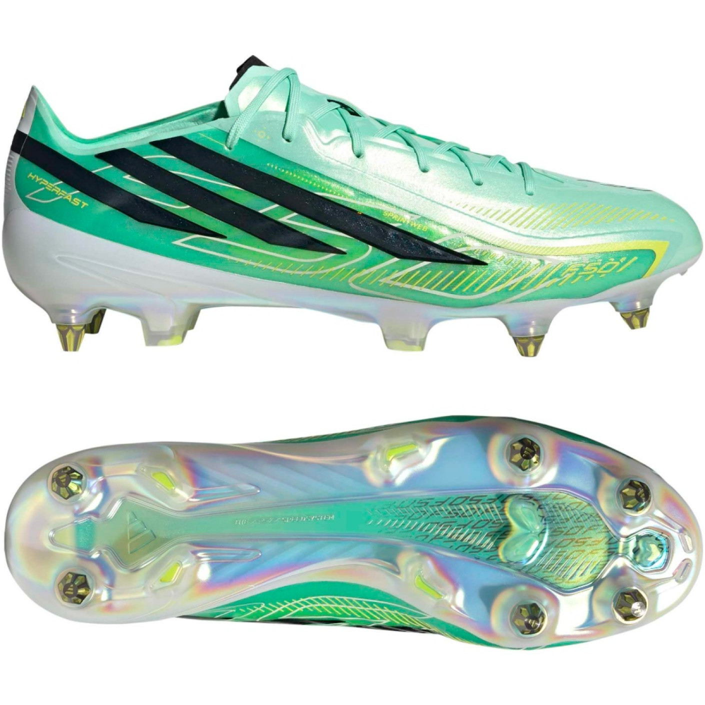 adidas F50 Hyperfast Elite Crampons Vissés Chaussures de Foot (SG) Vert Menthe Noir Blanc