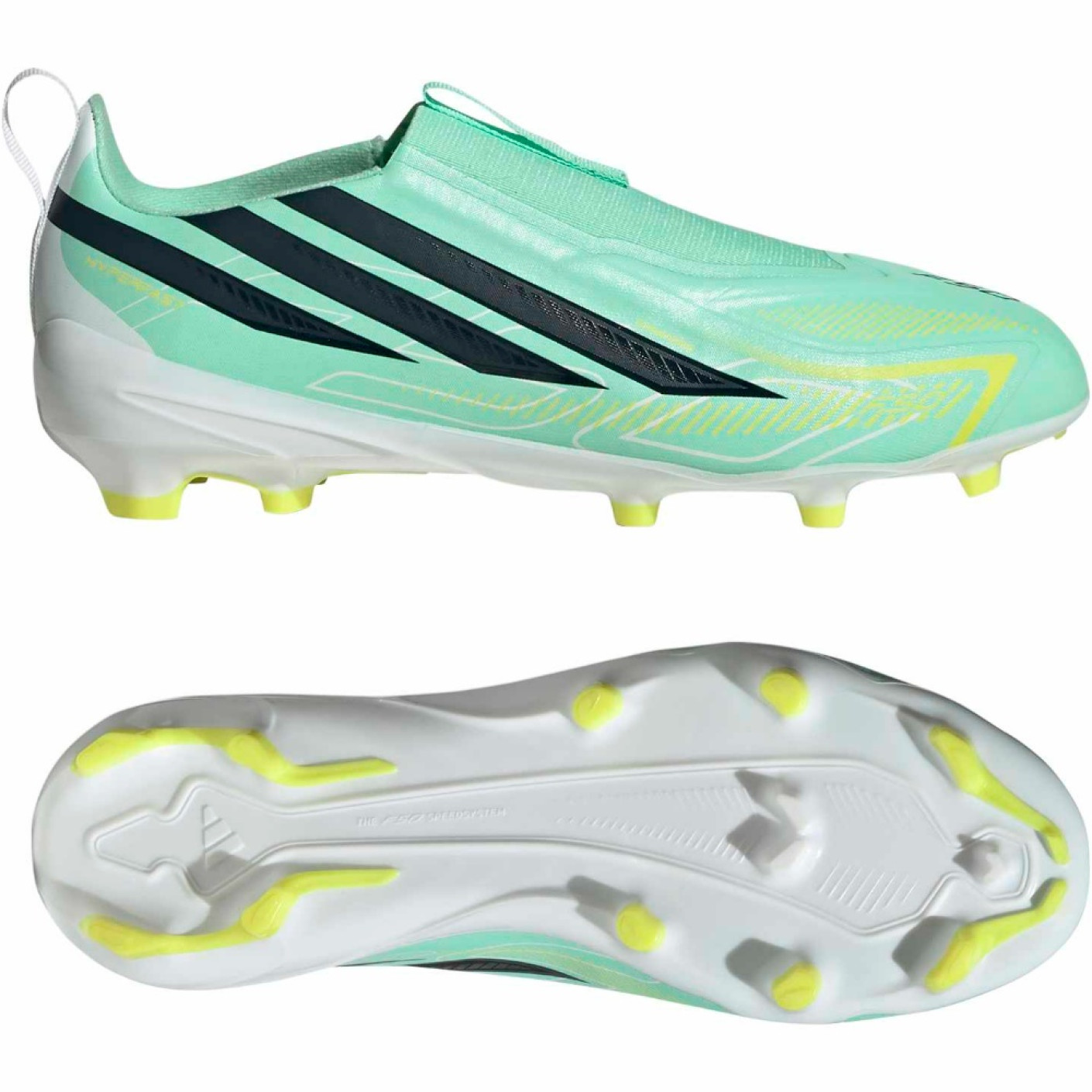 adidas F50 Hyperfast League Sans Lacets Gazon Naturel Chaussures de Foot (FG) Enfants Vert Menthe Noir Blanc