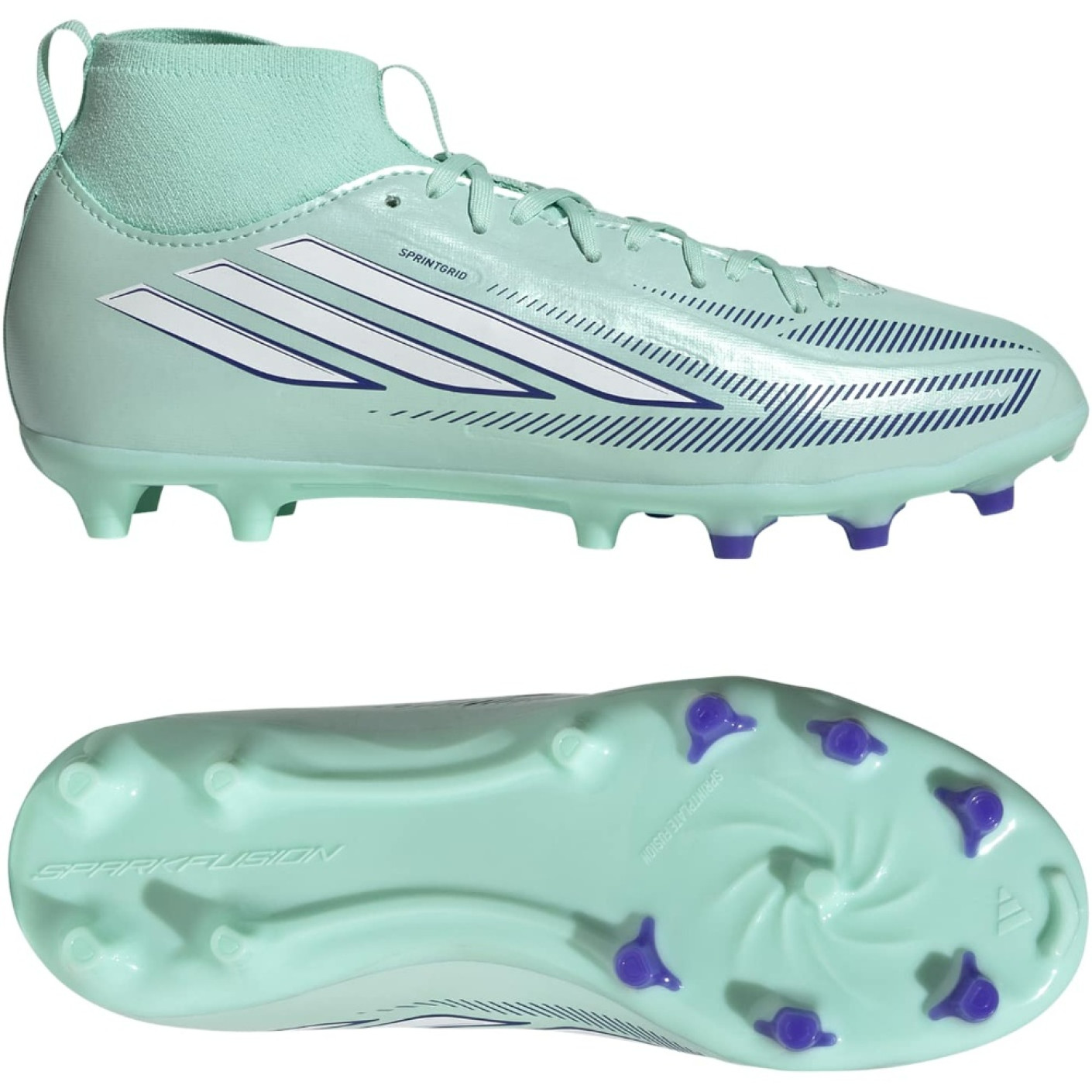 adidas F50 Sparkfusion League Mid Gras / Kunstgras Voetbalschoenen (MG) Kids Mintgroen Wit Blauw
