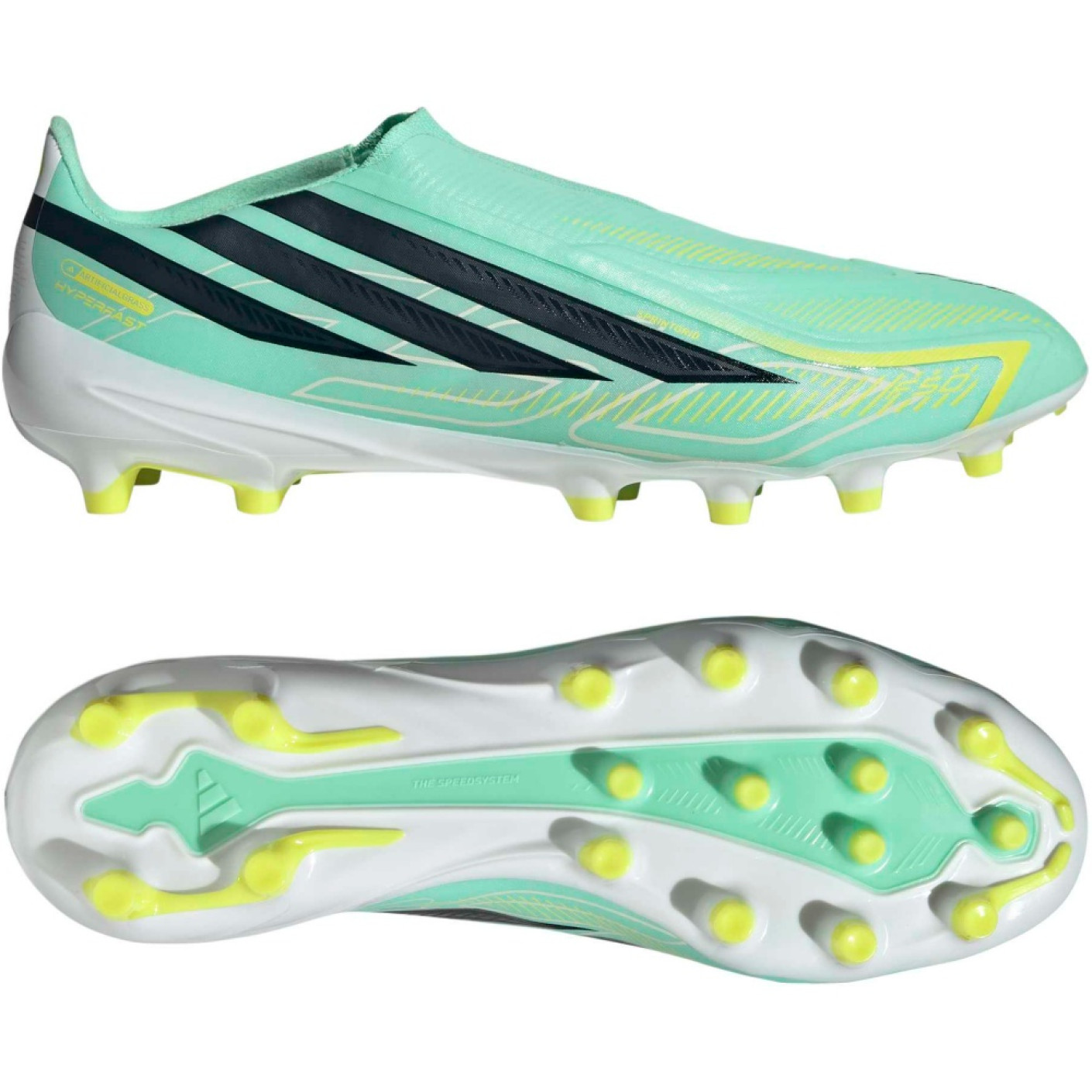 adidas F50 Hyperfast League Sans Lacets Gazon Artificiel Chaussures de Foot (AG) Vert Menthe Noir Blanc