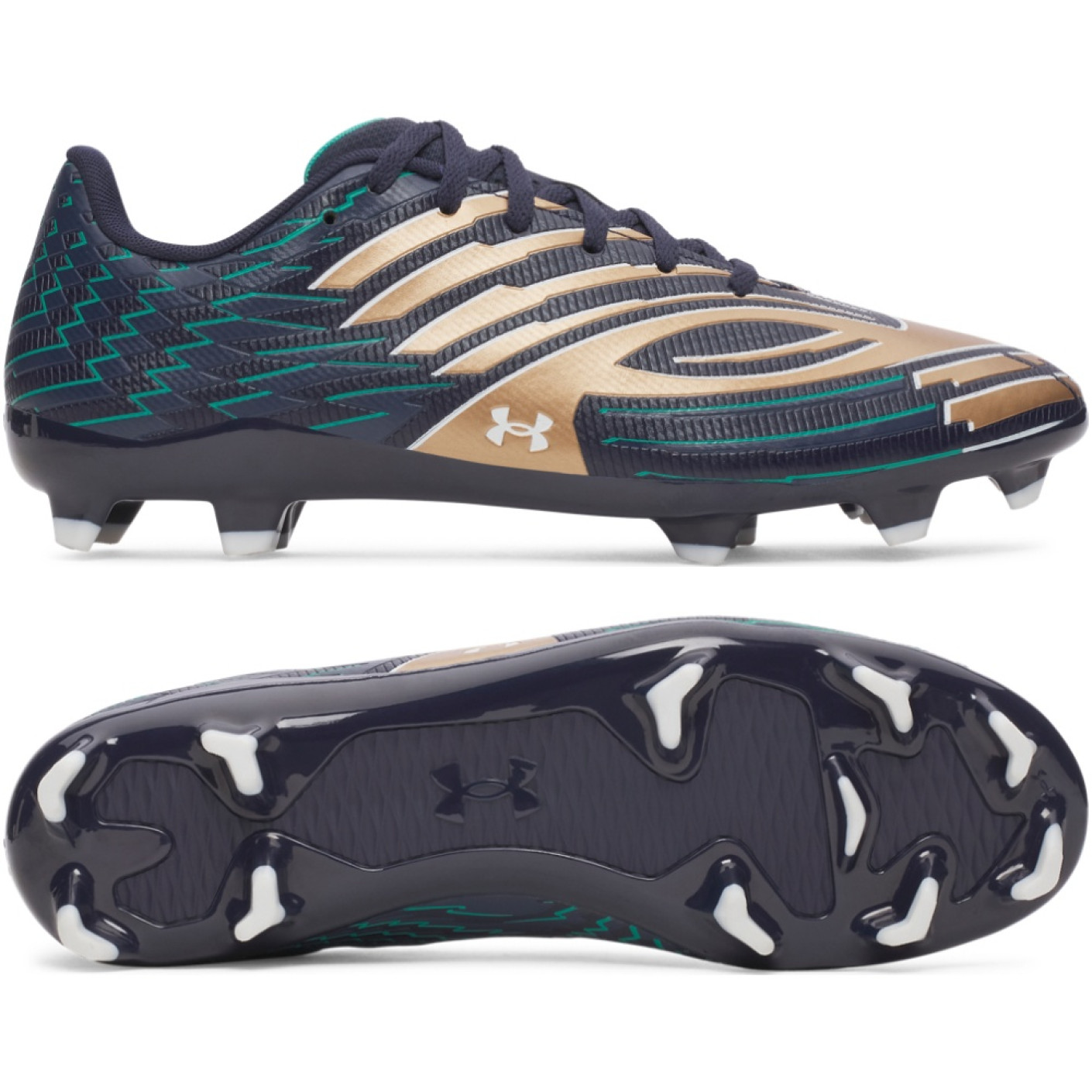 Under Armour Shadow Select 4 Gras Voetbalschoenen (FG) Donkerblauw Bruin Groen Wit
