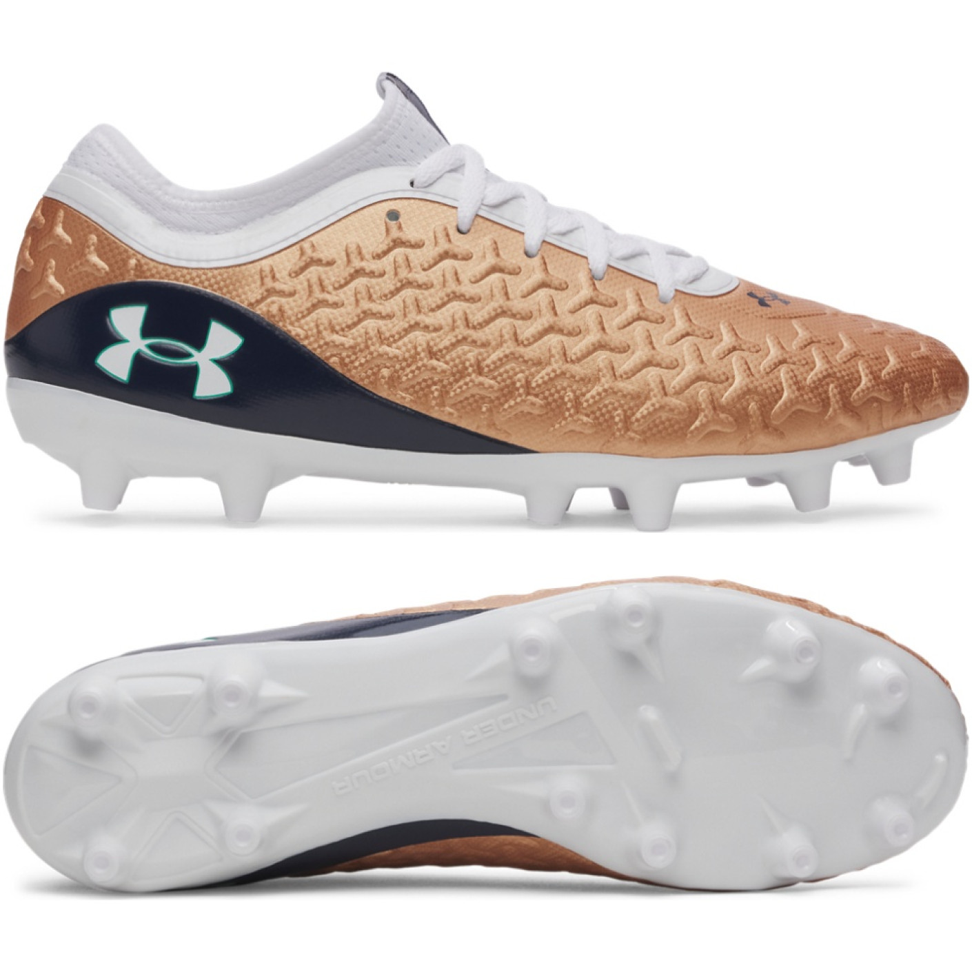 Under Armour Magnetico Select 6 Gras Voetbalschoenen (FG) Wit Bruin Donkergrijs
