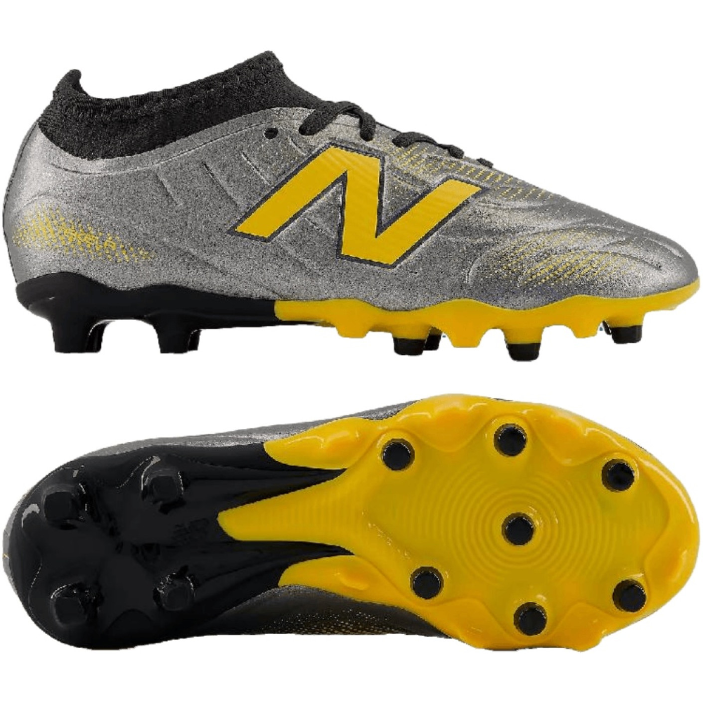 New Balance Tekela Team Low Laced Gras Voetbalschoenen (FG) Kids Grijs Zwart Geel