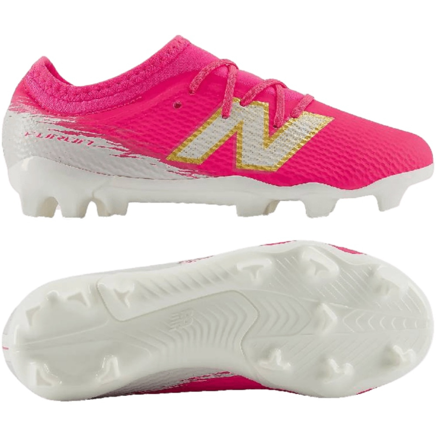 New Balance Furon V8 Team Gras Voetbalschoenen (FG) Kids Felroze Wit Goud