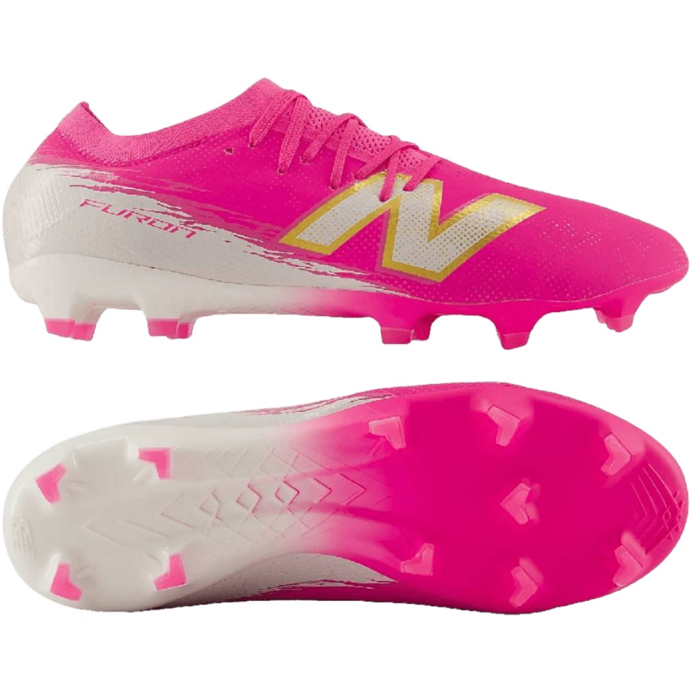 New Balance Furon V8 Pro Gras Voetbalschoenen (FG) Felroze Wit Goud