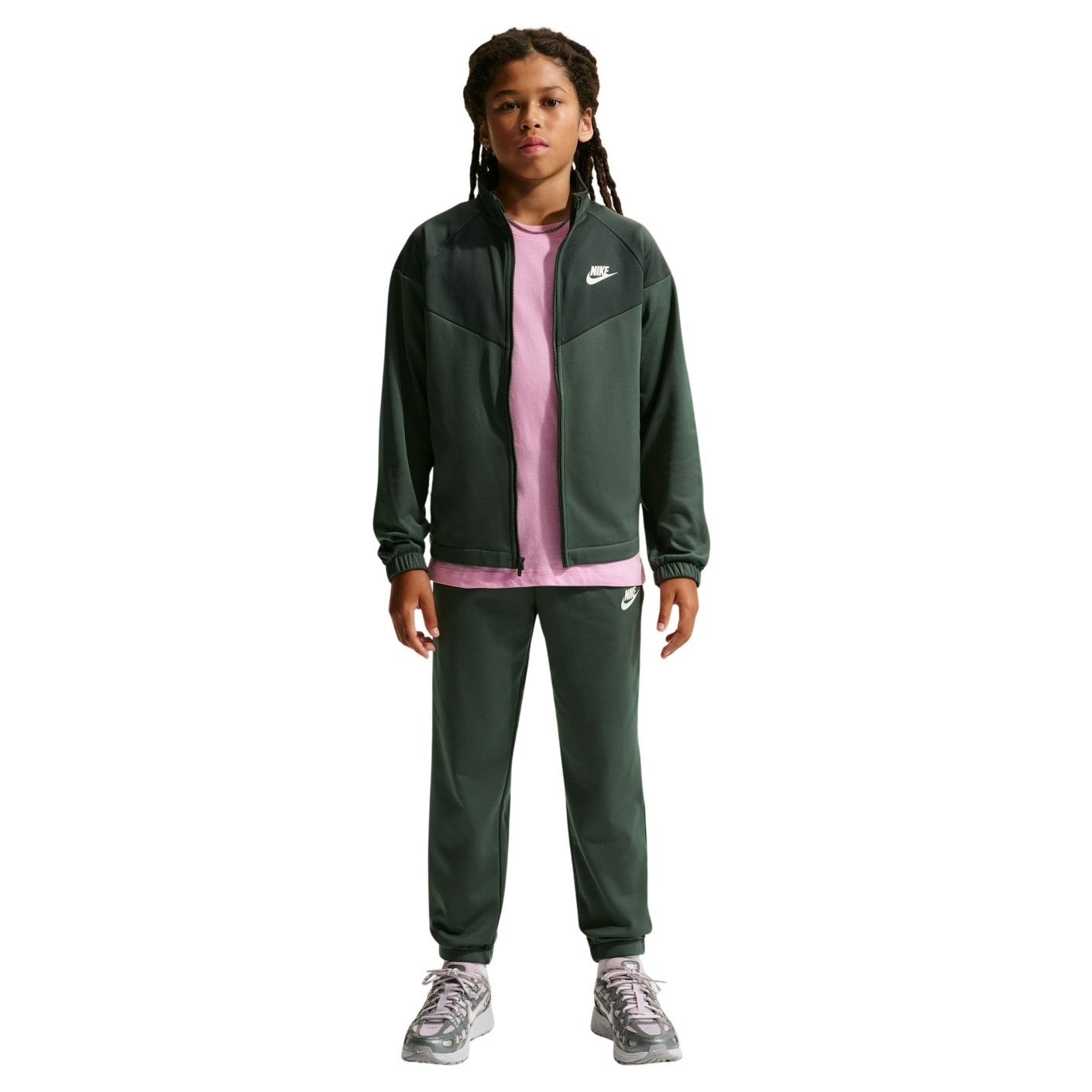 Survêtement Nike Sportswear à fermeture éclair intégrale pour Enfants, vert camouflage, vert foncé, blanc