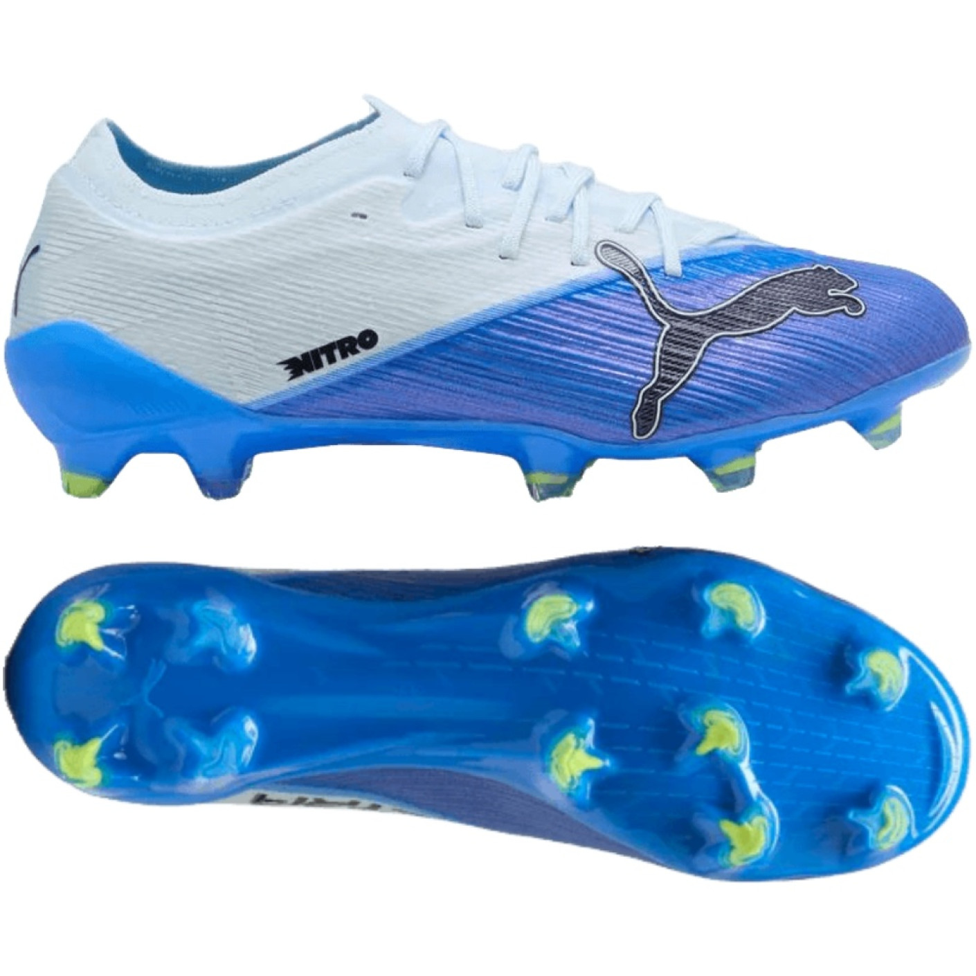 PUMA Ultra Nitro 7 Pro Gazon Naturel Chaussures de Foot (FG) Bleu Clair Bleu Lime