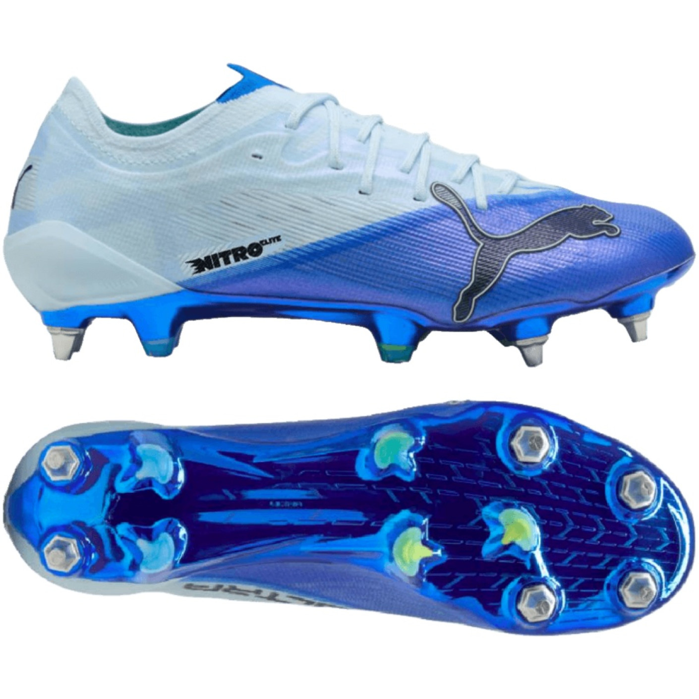 PUMA Ultra Nitro 7 Ultimate Crampons Vissés Chaussures de Foot (SG) Bleu Clair Bleu Lime