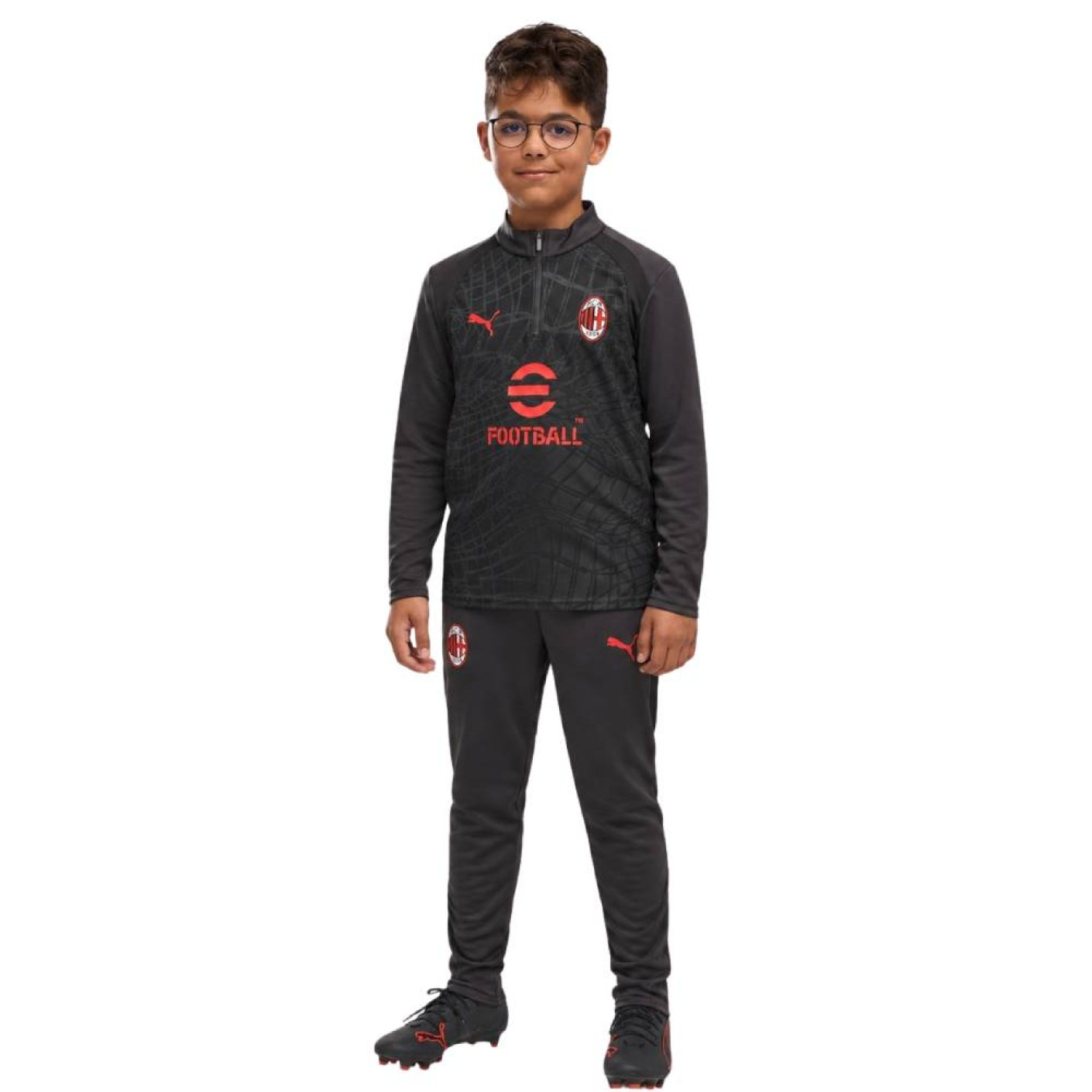 Survêtement PUMA AC Milan 1/4 Zip 2026-2027 pour Enfants, gris foncé et rouge