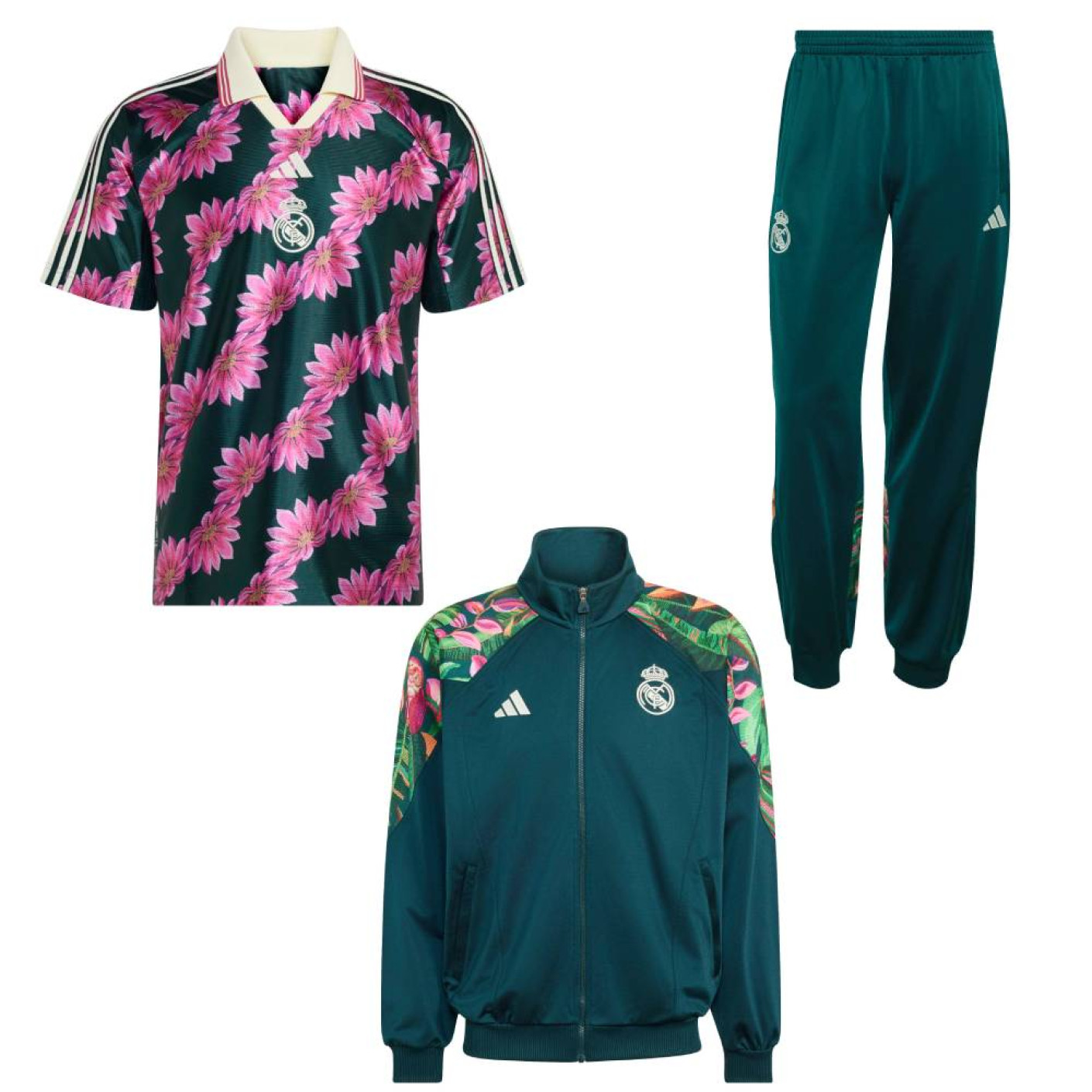 adidas Real Madrid Farm Full Set Donkergroen Wit Oranje Roze