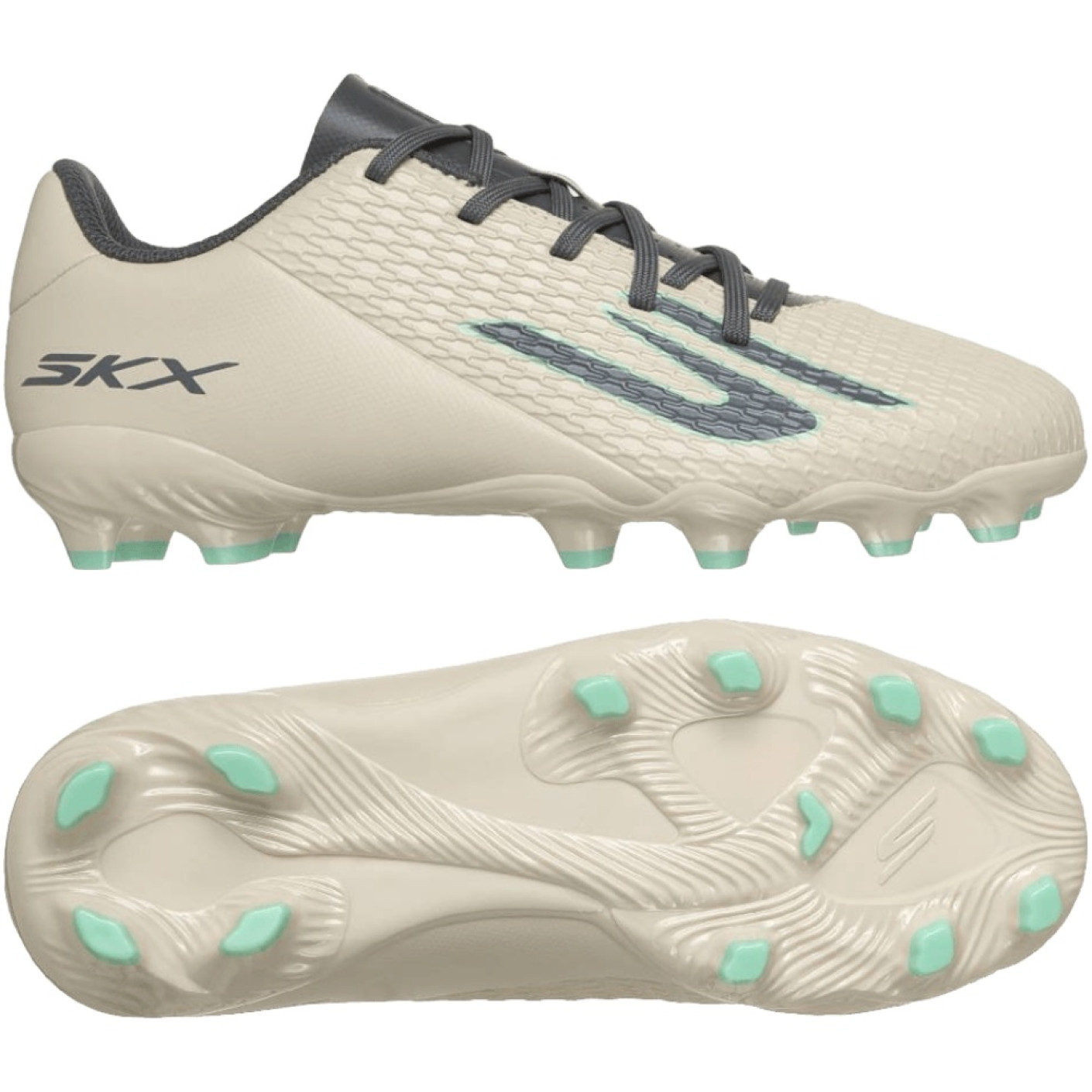 Skechers SKX_2 Low Gras / Kunstgras Voetbalschoenen (MG) Kids Beige Donkergrijs Turquoise