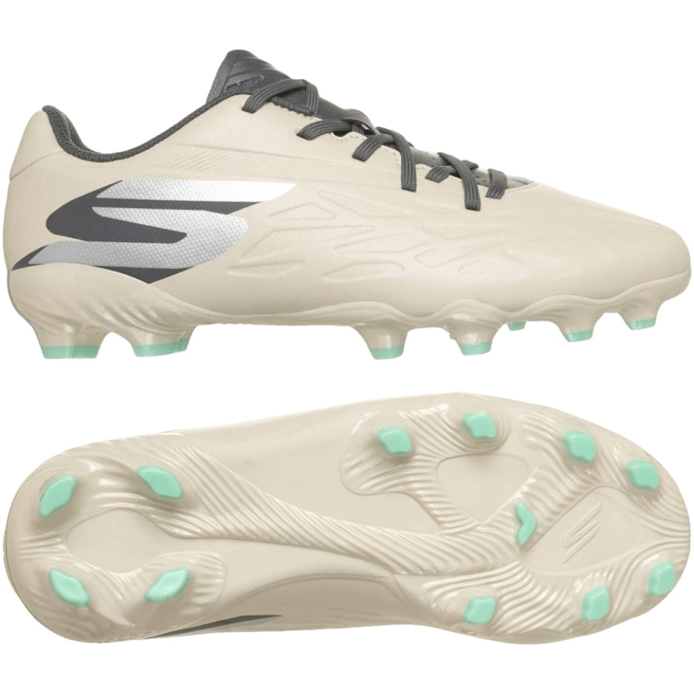 Skechers Razor 2 Low Gazon Naturel Artificiel Chaussures de Foot (MG) Enfants Beige Gris Foncé Turquoise