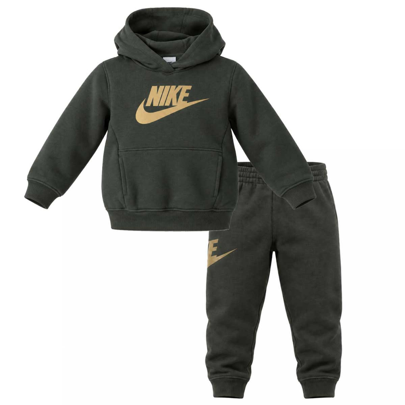 Survêtement polaire à capuche Nike Club pour tout-petits et enfants d'âge préscolaire, vert foncé, doré