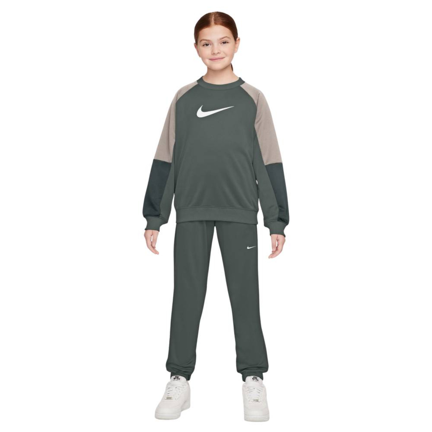 Survêtement Nike Sportswear Crew pour Enfants, vert camouflage, vert foncé, blanc