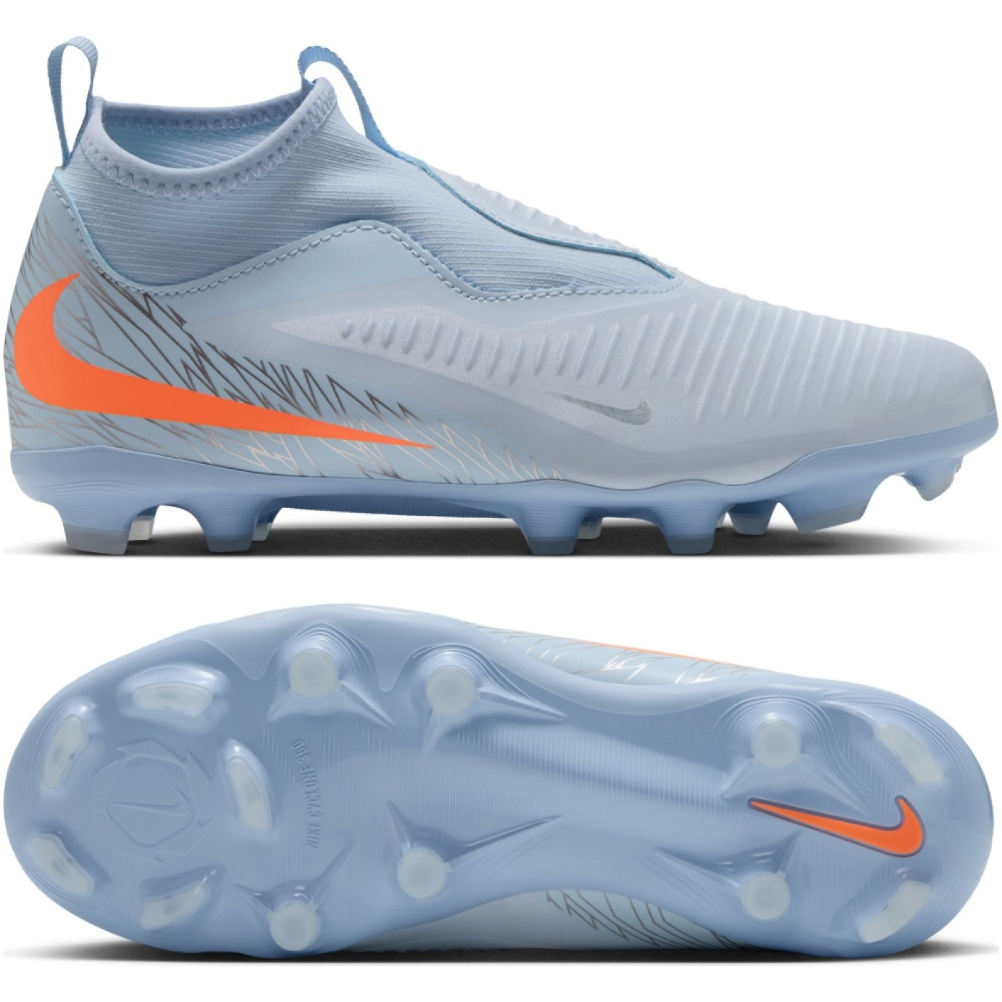 Nike Phantom 6 High Academy Gazon Naturel Artificiel Chaussures de Foot (MG) Enfants Bleu Clair Orange Gris Argenté