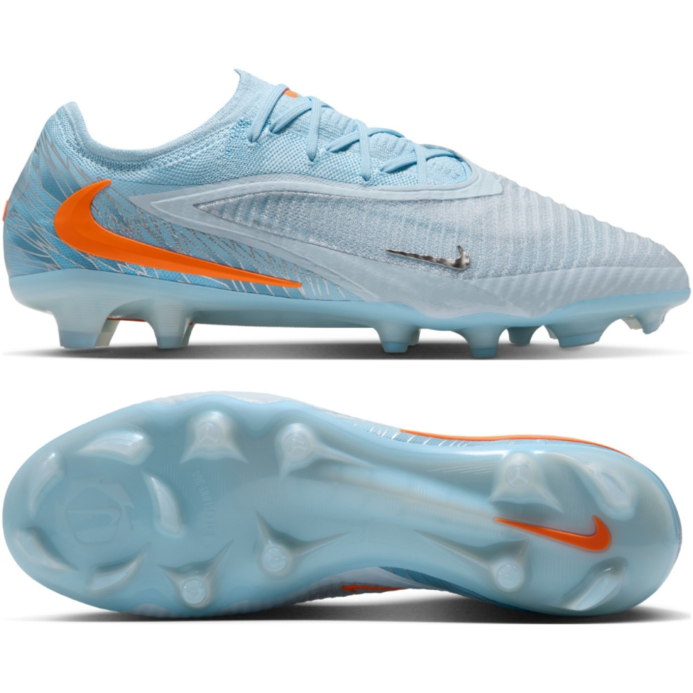 Nike Phantom 6 Low Elite Gras Voetbalschoenen (FG) Lichtblauw Oranje Zilvergrijs